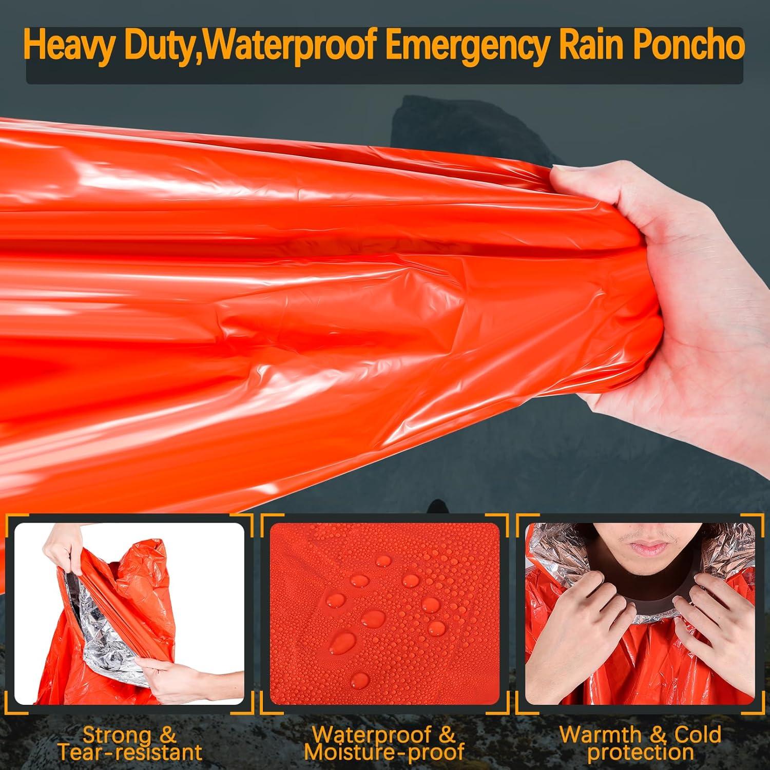 Poncho de Lluvia de Emergencia Blcculi 4 Pack Mylar Naranja 130x122cm