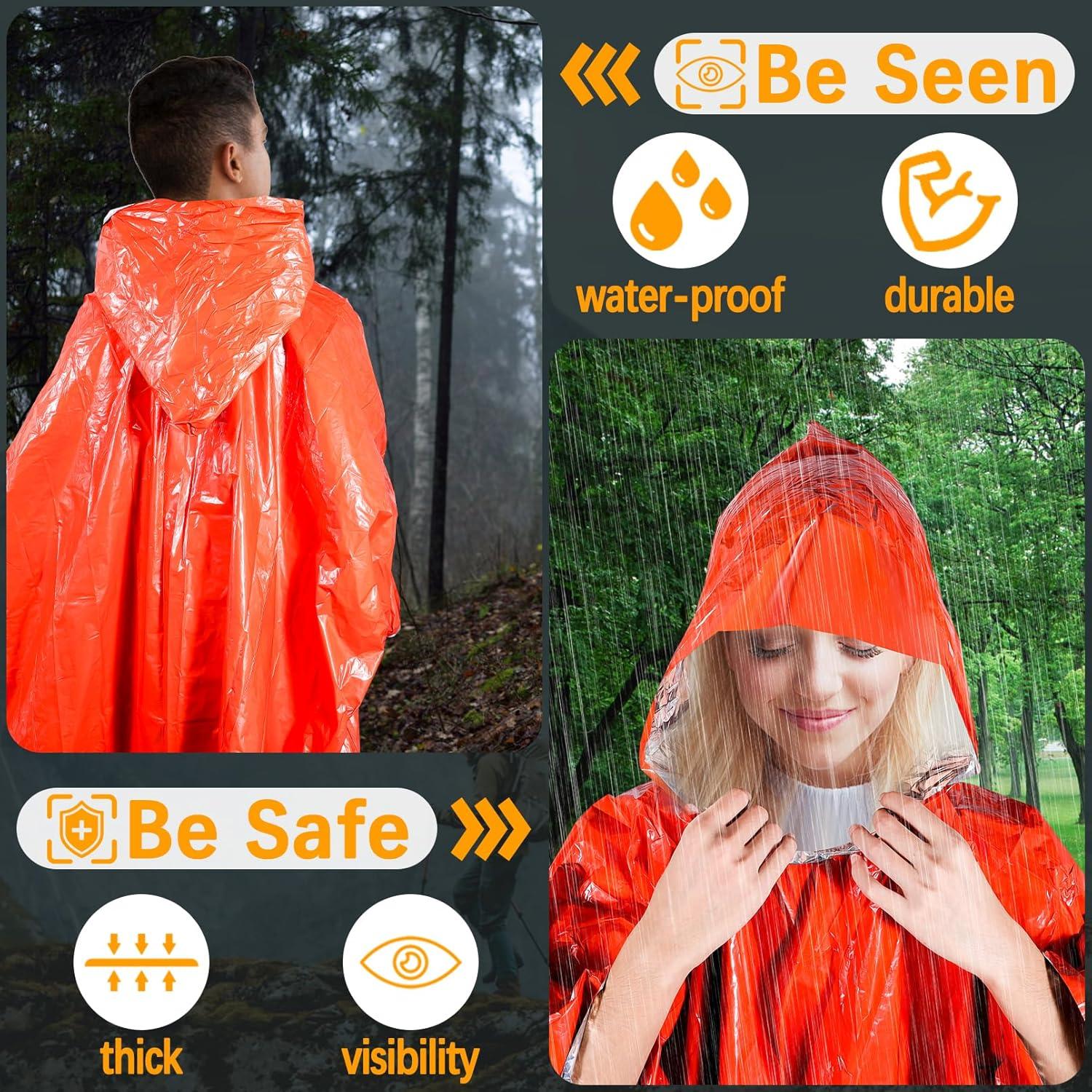 Poncho de Lluvia de Emergencia Blcculi 4 Pack Mylar Naranja 130x122cm