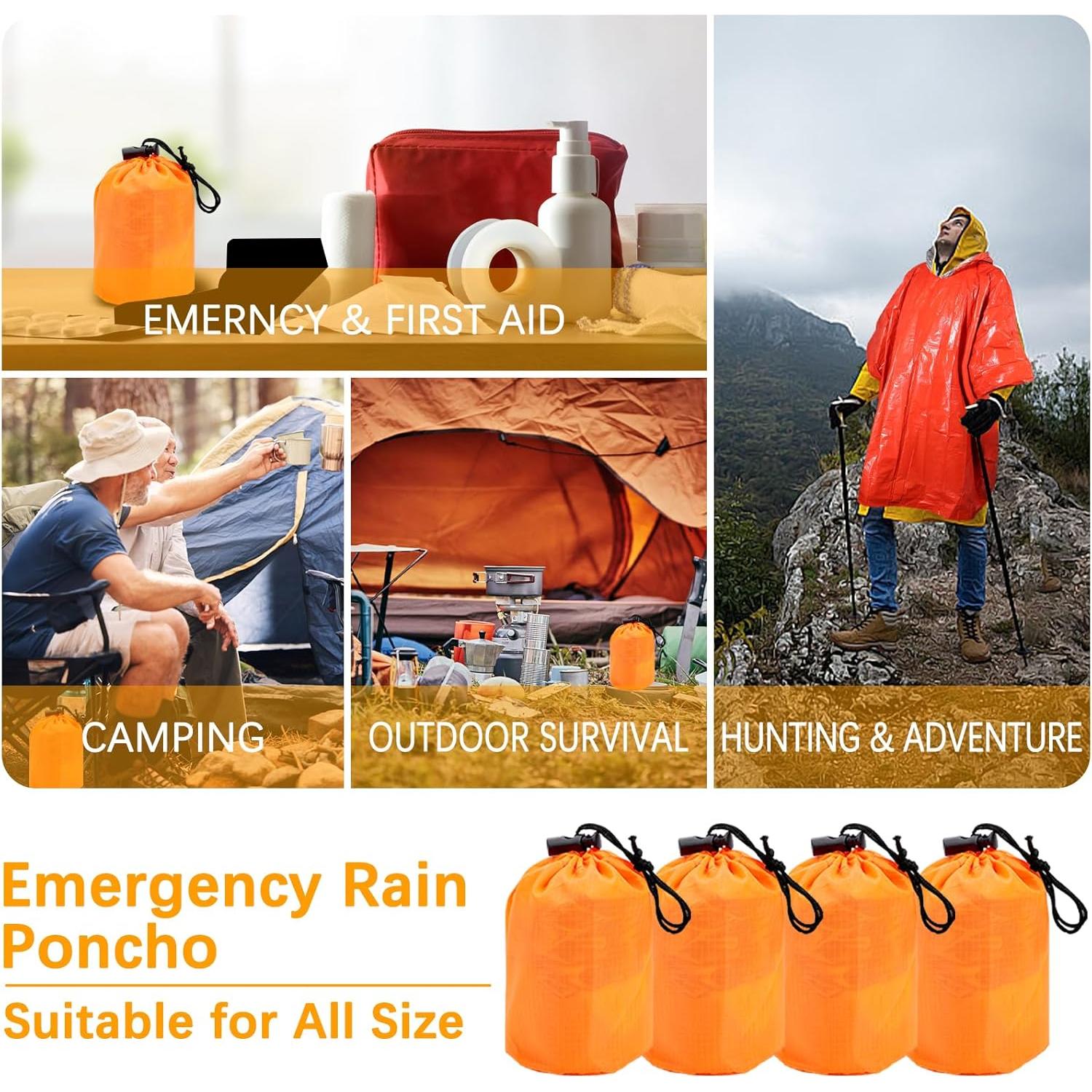 Poncho de Lluvia de Emergencia Blcculi 4 Pack Mylar Naranja 130x122cm