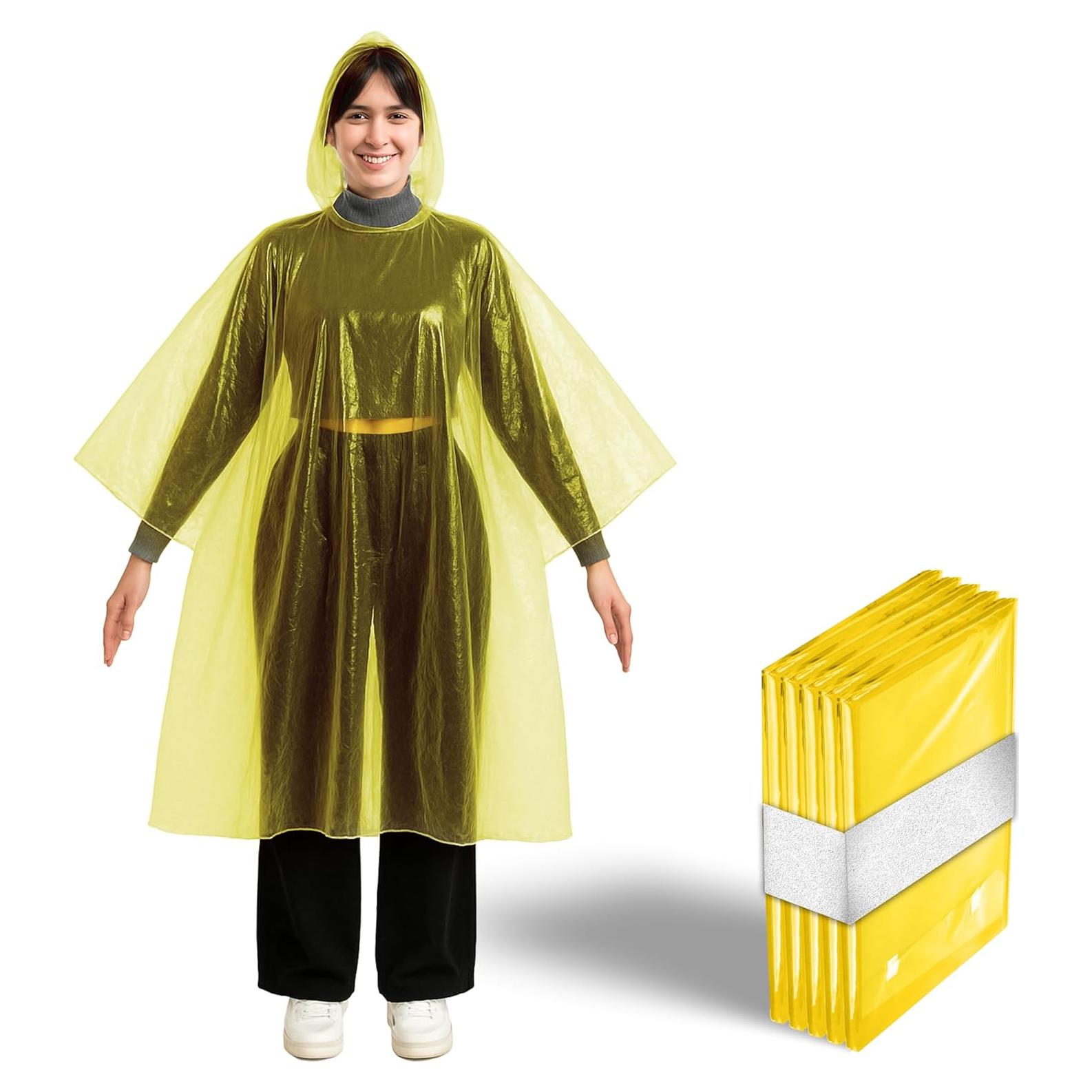 Ponchos Desechables Amarillos con Capucha - Paquete de 5