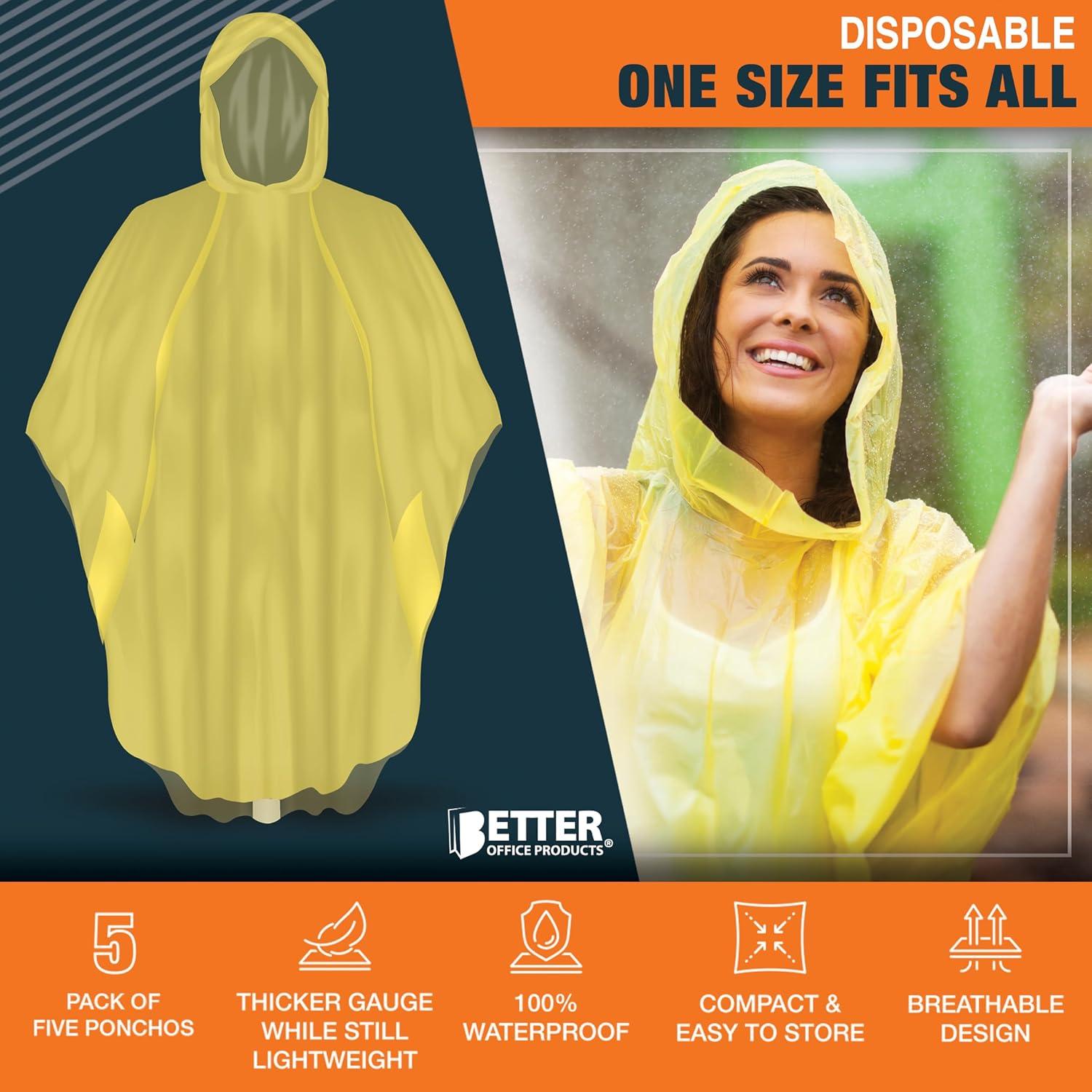 Ponchos Desechables Amarillos con Capucha - Paquete de 5