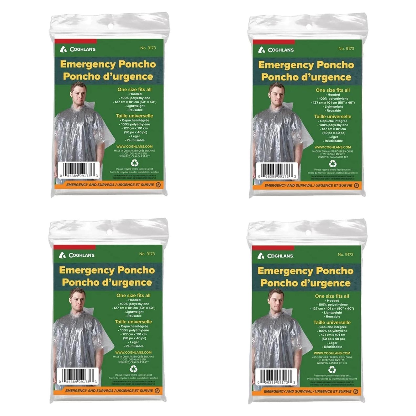 Poncho de Emergencia Coghlan's 9173 - Paquete de 4 Unidades