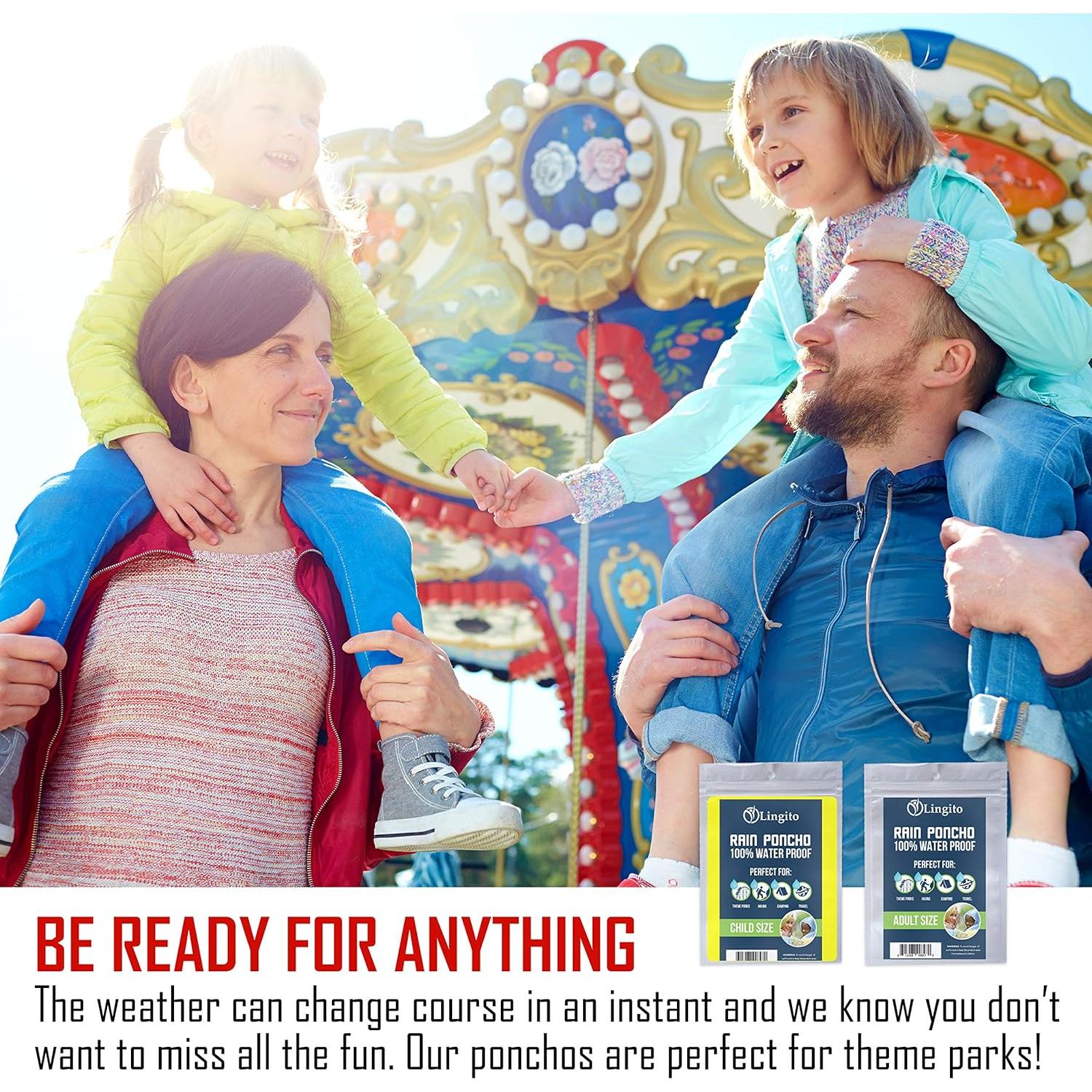 Paquete Familiar de Ponchos de Lluvia Lingito - 4 Piezas Adulto y Niños