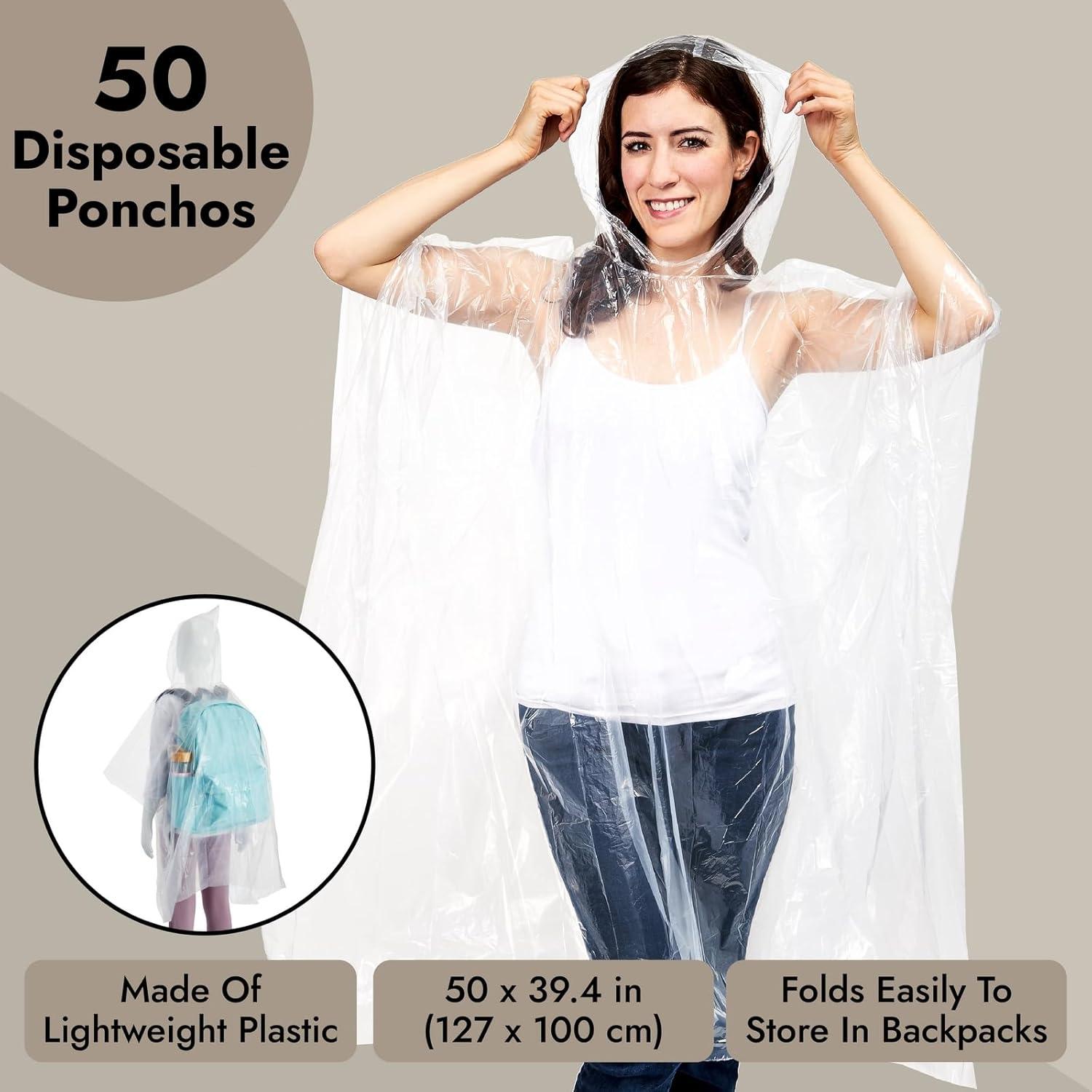 Paquete de 50 Ponchos de Lluvia Desechables Juvale 127x102cm