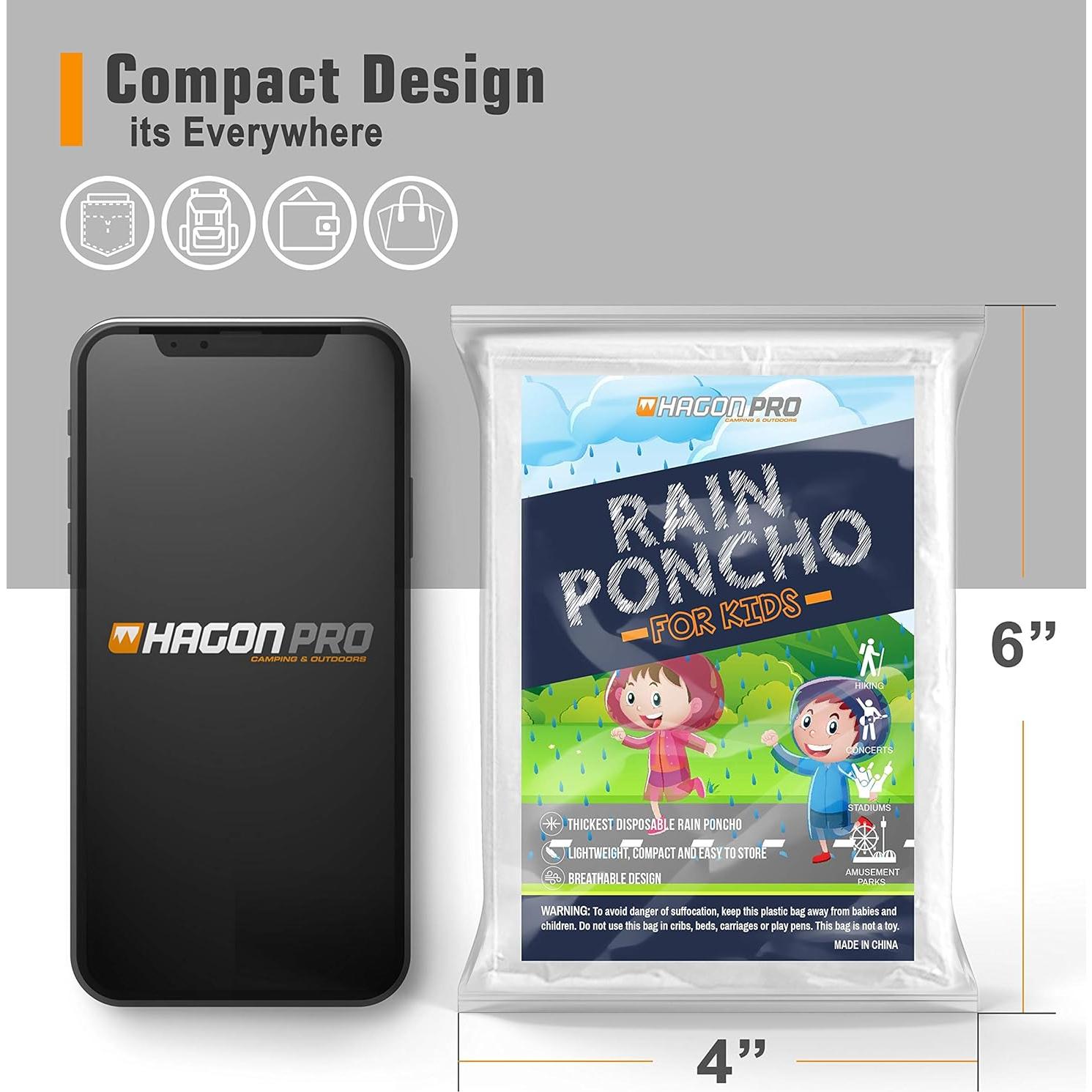 Ponchos de Lluvia Desechables Hagon PRO para Niños - 5 Paquete