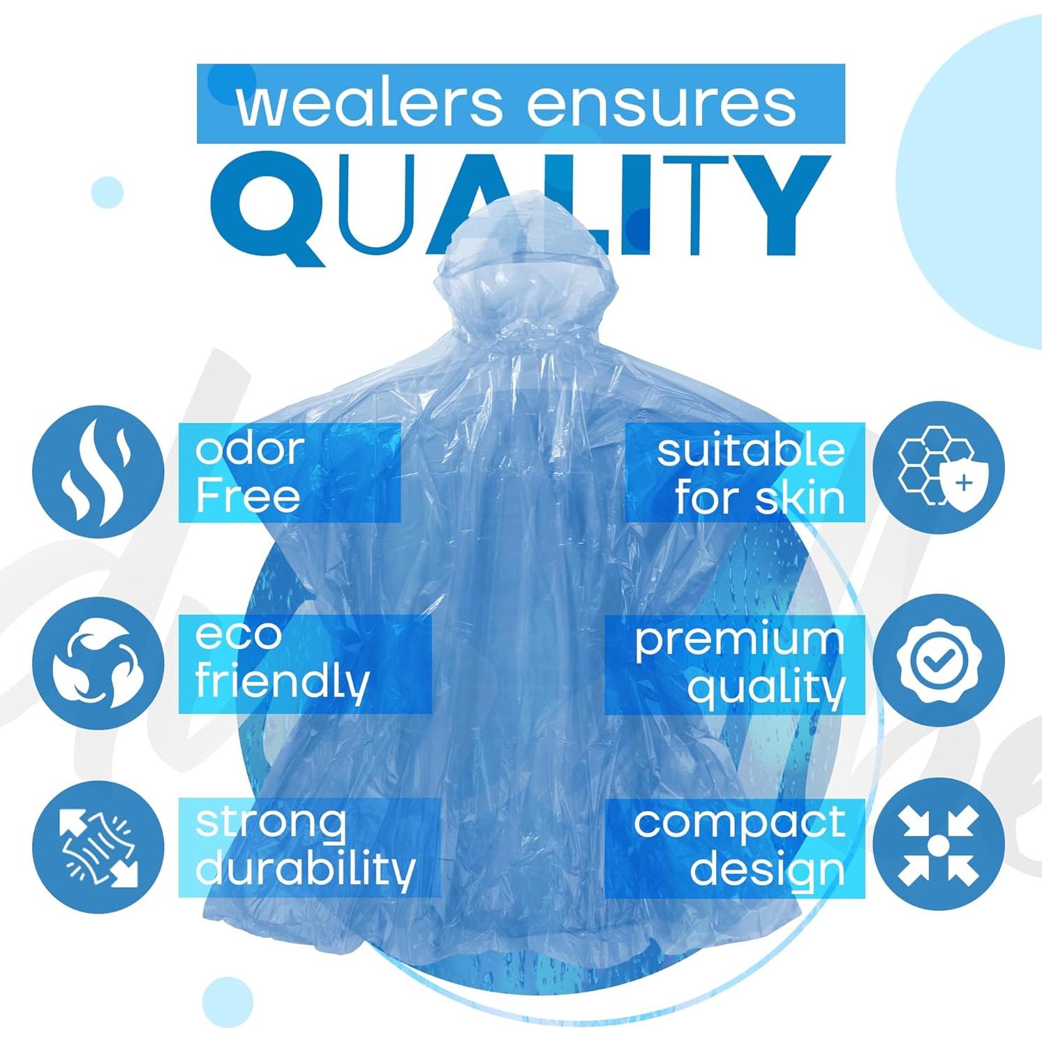 Ponchos de Lluvia Desechables Wealers - Paquete de 10 Unidades