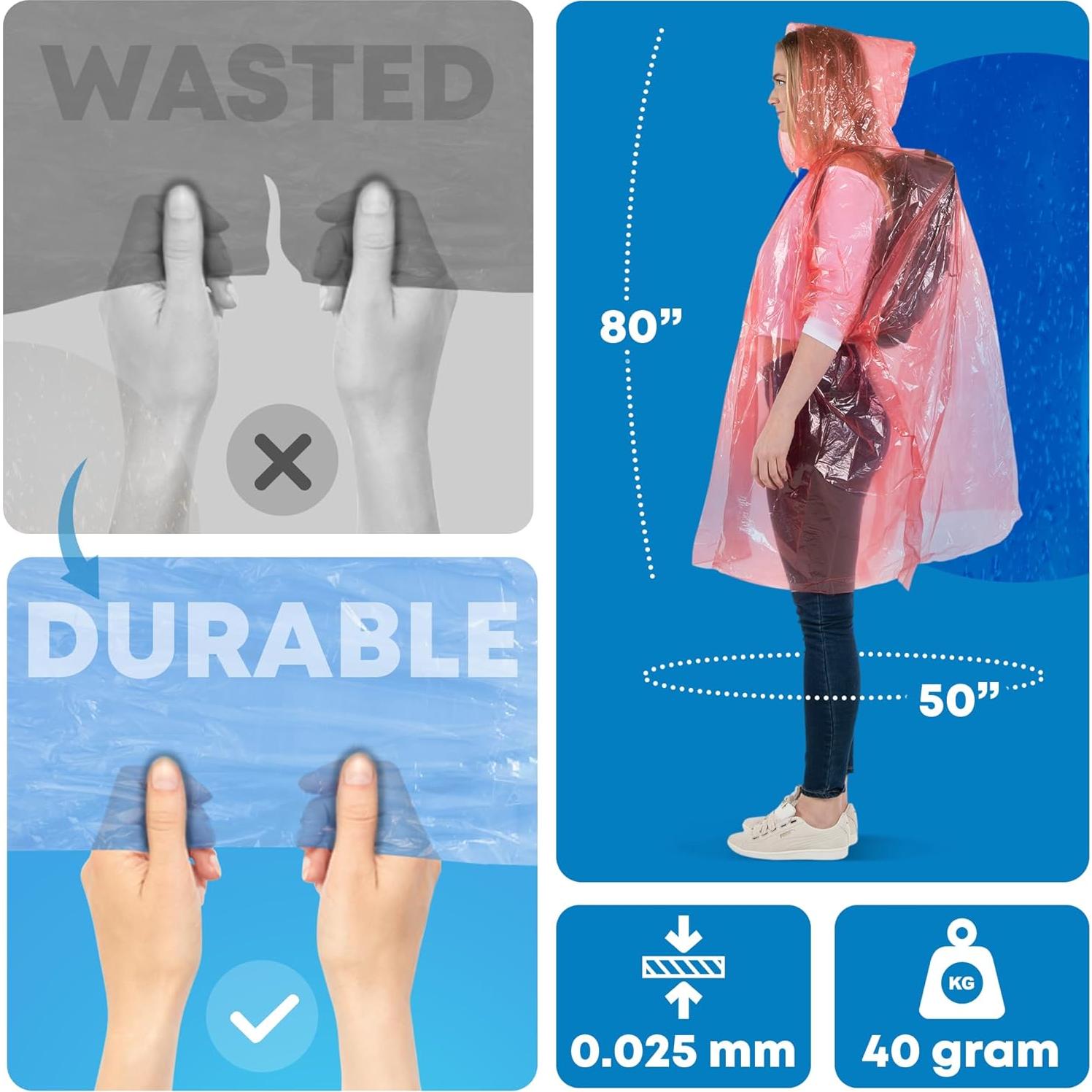 Ponchos de Lluvia Desechables Wealers - Paquete de 10 Unidades