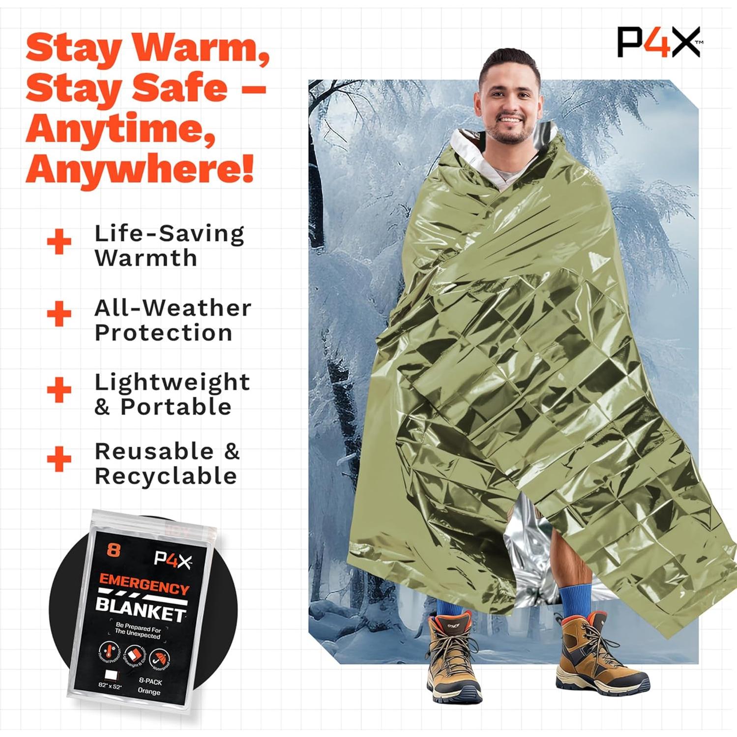 Mantas de Emergencia Mylar PREPARED4X - Paquete de 8 Unidades