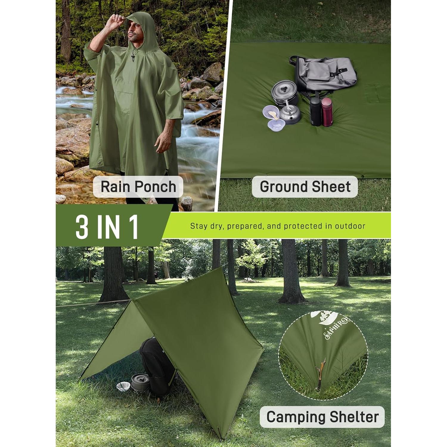 Poncho de Lluvia Impermeable SaphiRose Doble Capa Verde