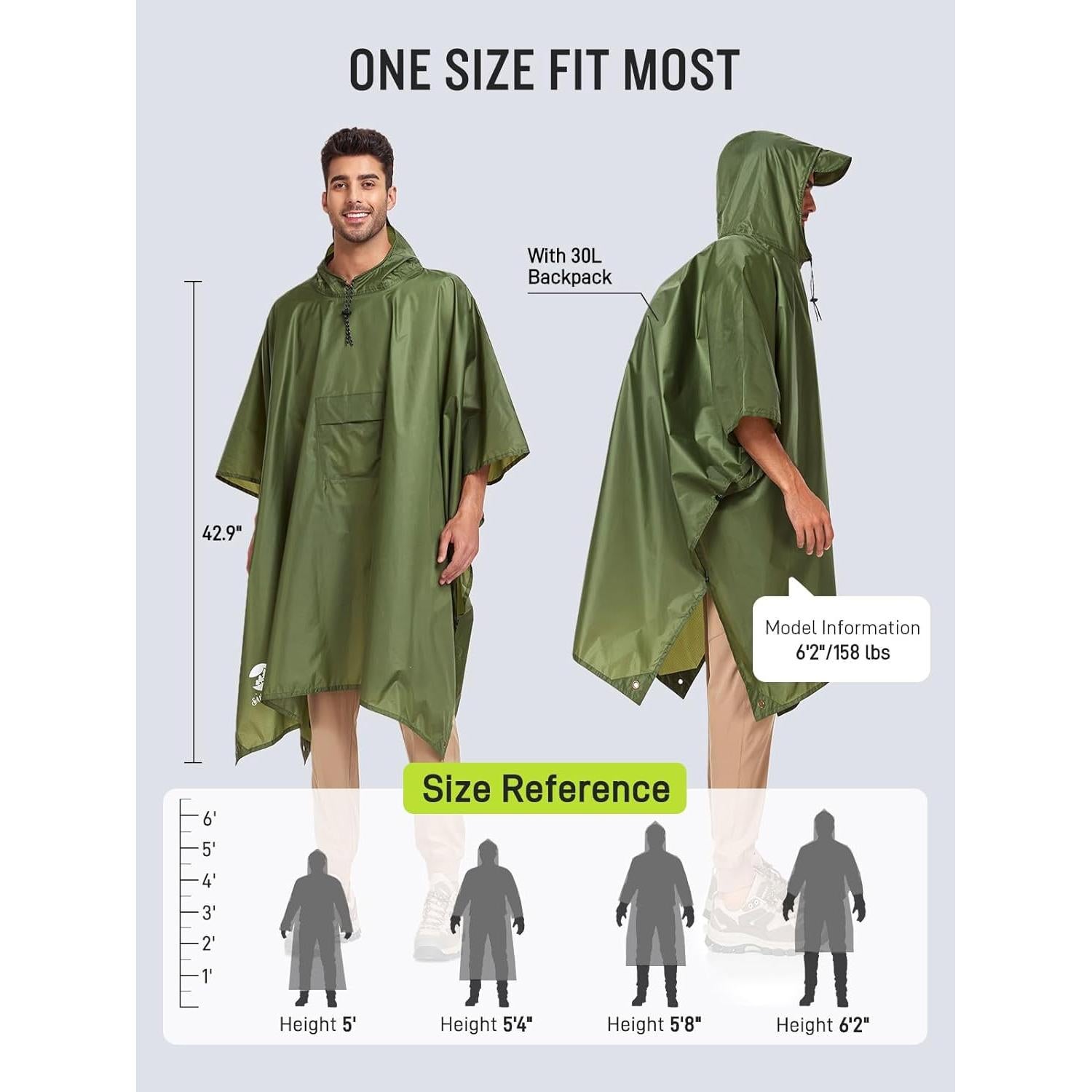 Poncho de Lluvia Impermeable SaphiRose Doble Capa Verde