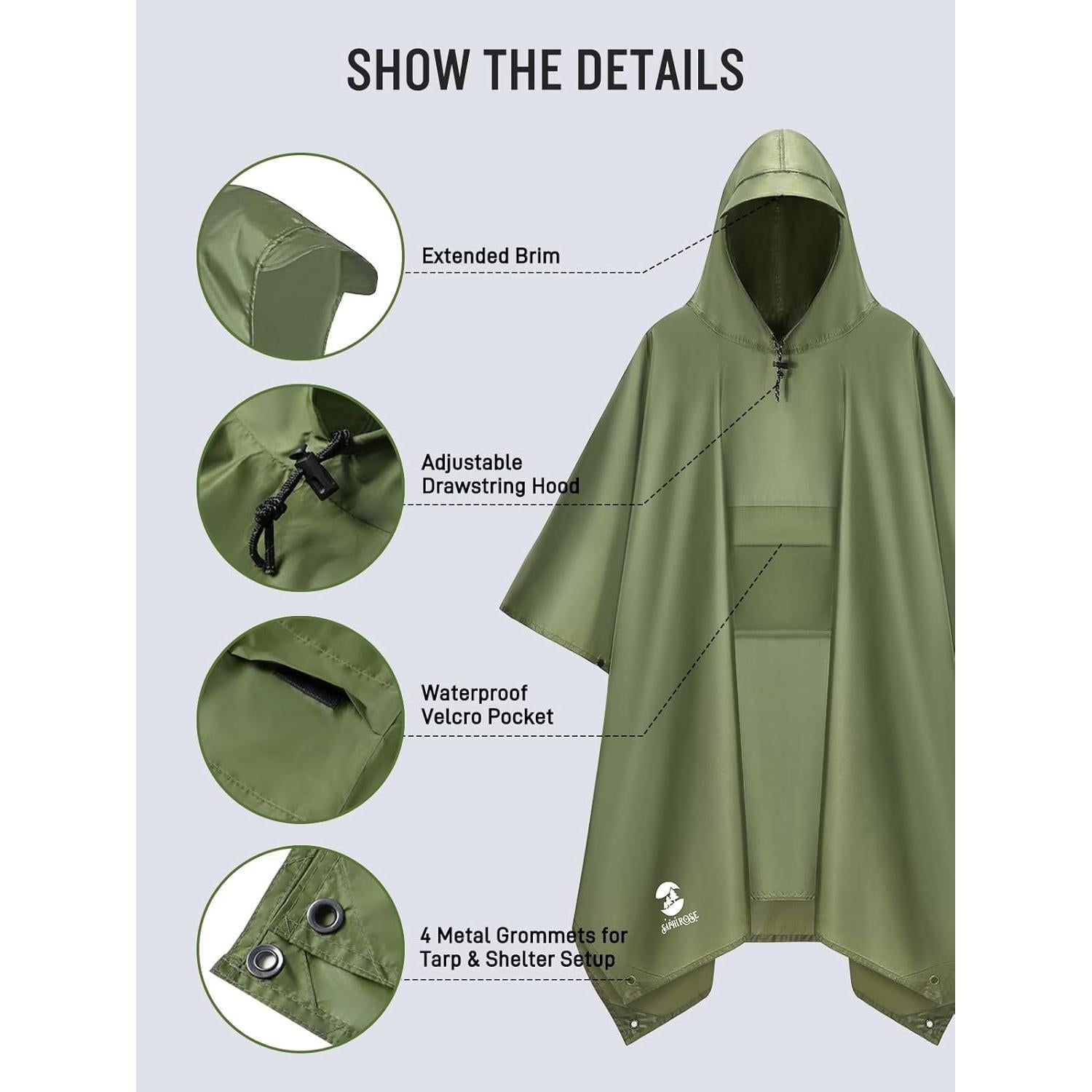 Poncho de Lluvia Impermeable SaphiRose Doble Capa Verde
