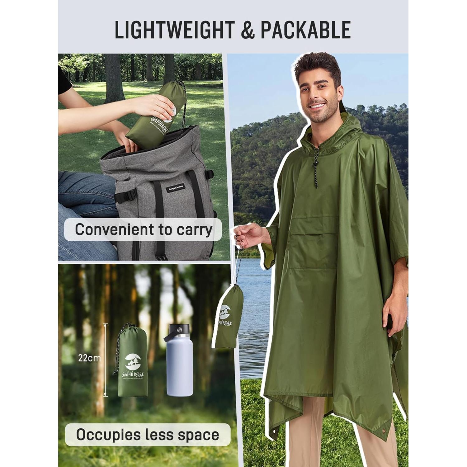 Poncho de Lluvia Impermeable SaphiRose Doble Capa Verde