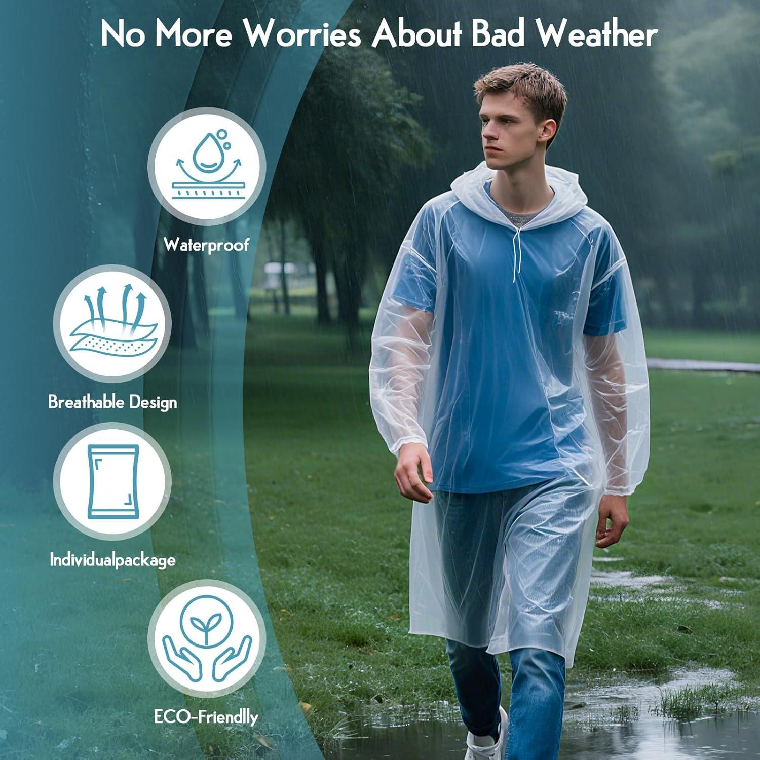 Paquete de 3 Ponchos de Lluvia Desechables Unisex - Impermeables