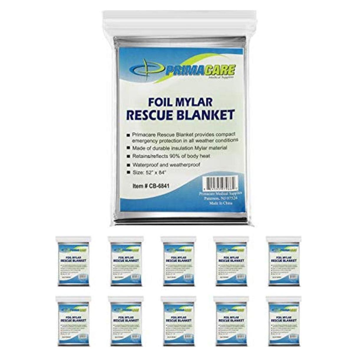 Manta Térmica de Emergencia Primacare HB-10 Mylar 132x213 cm - Paquete de 10