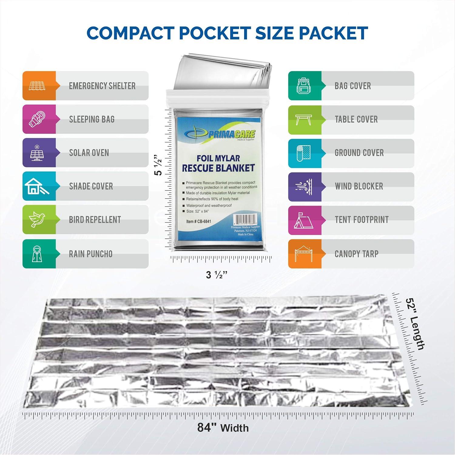 Manta Térmica de Emergencia Primacare HB-10 Mylar 132x213 cm - Paquete de 10
