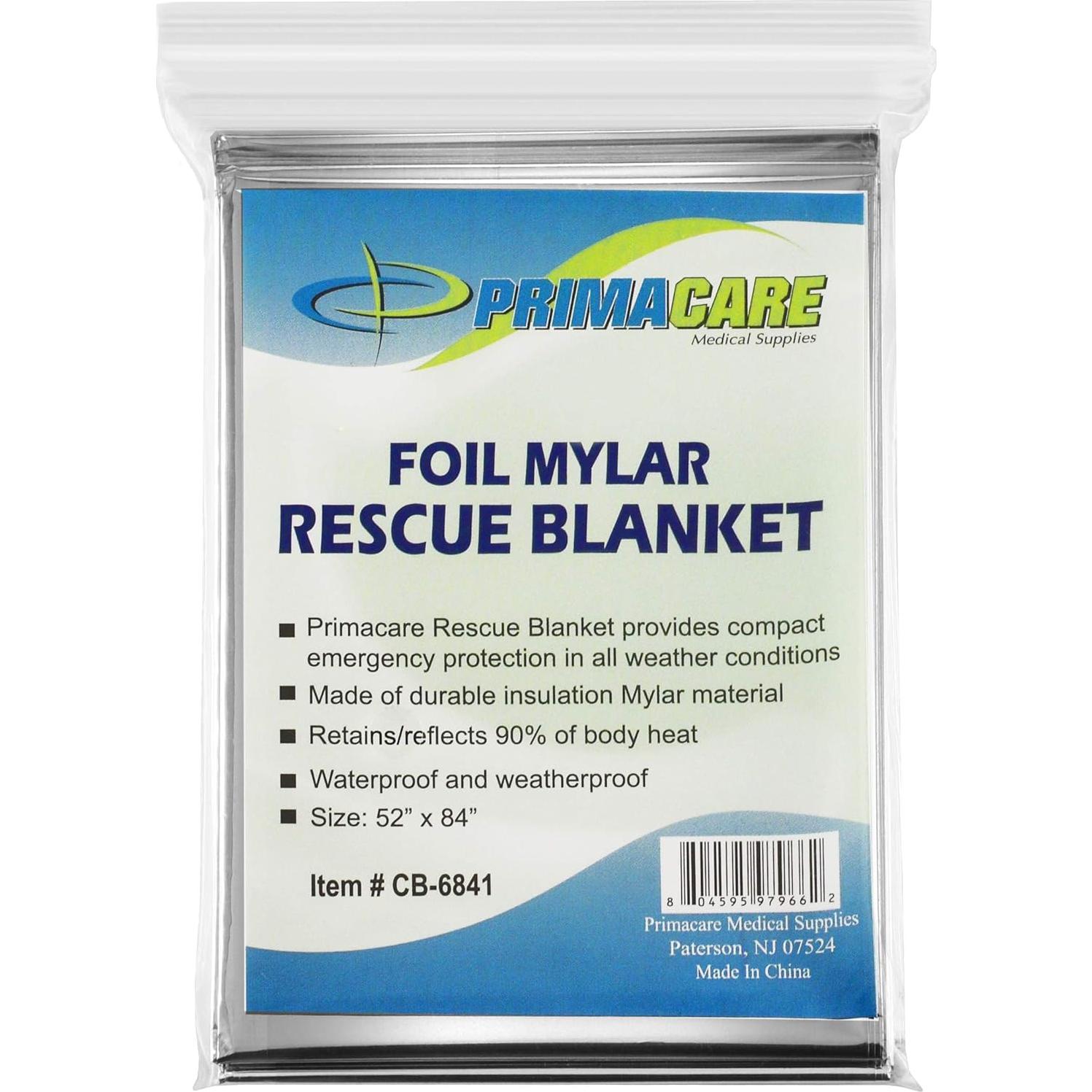 Manta Térmica de Emergencia Primacare HB-10 Mylar 132x213 cm - Paquete de 10