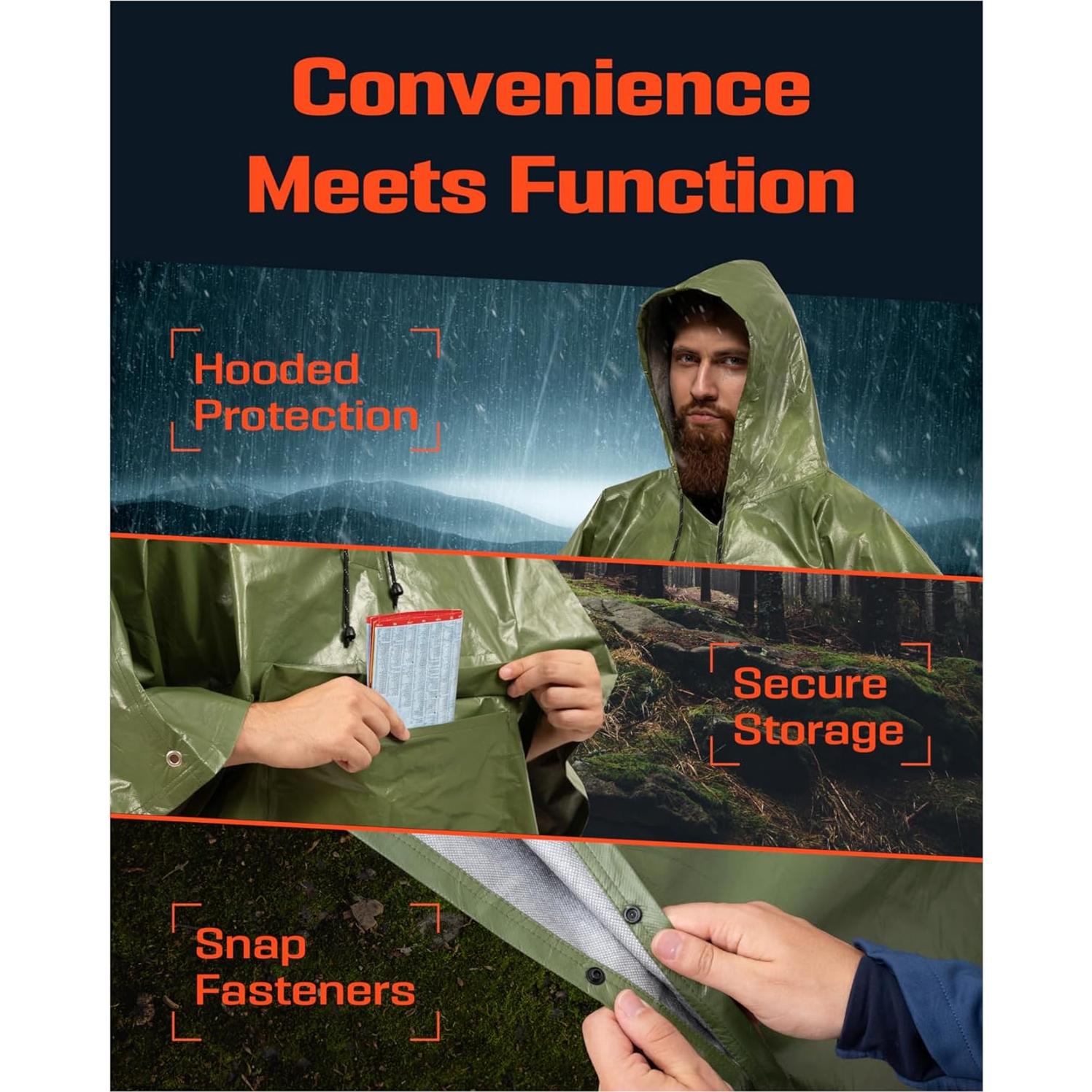 Poncho de Lluvia Reutilizable Prepared4X - Impermeable Adulto