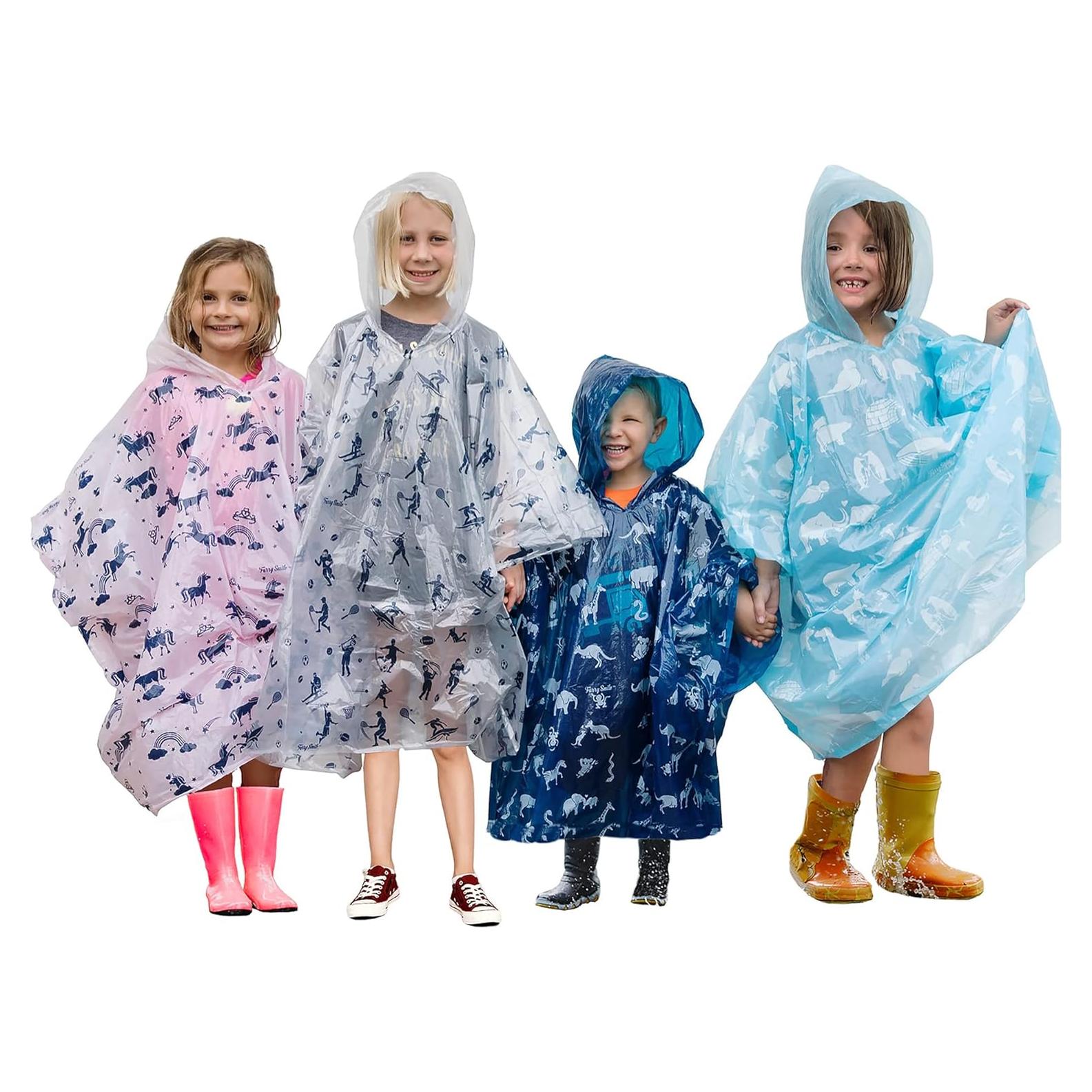 Ponchos de Lluvia Desechables Furry Smile - Paquete de 4 Niños