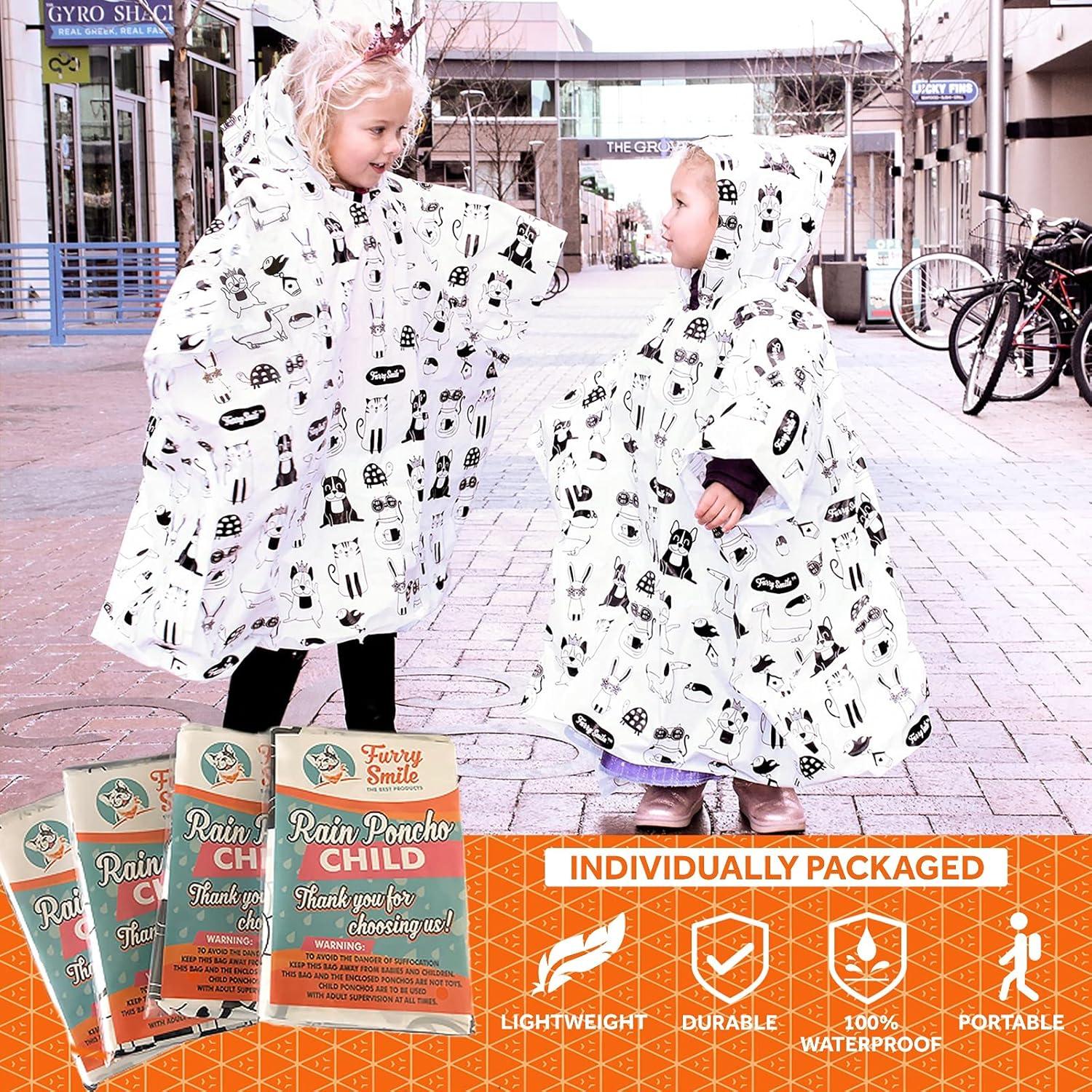 Poncho de Lluvia para Niños Furry Smile - Pack de 4 - Impermeables
