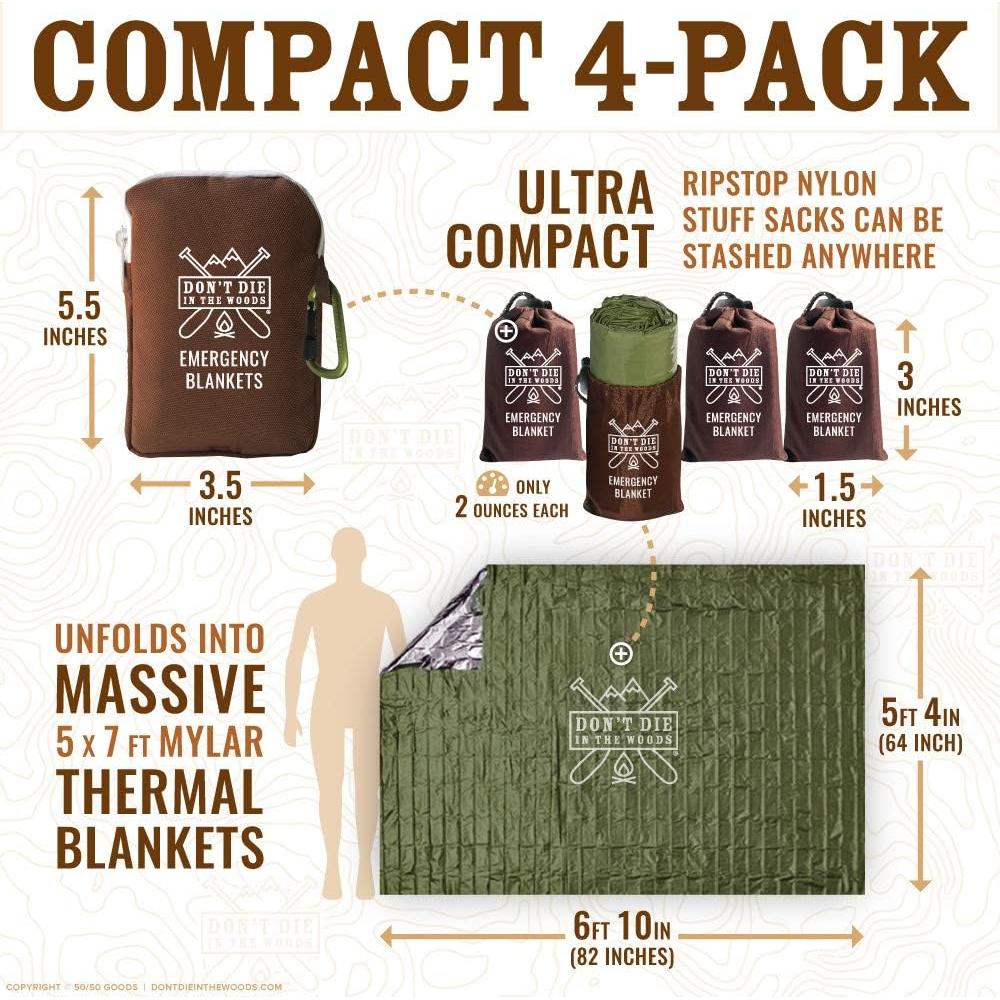 Mantas de Emergencia Enormes No Muertas En Los Bosques - 4 Unidades Mylar