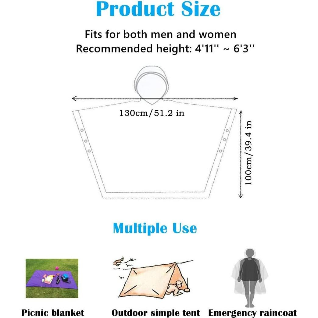 Poncho de Lluvia Reutilizable RUISHYY para Adultos 130x100cm