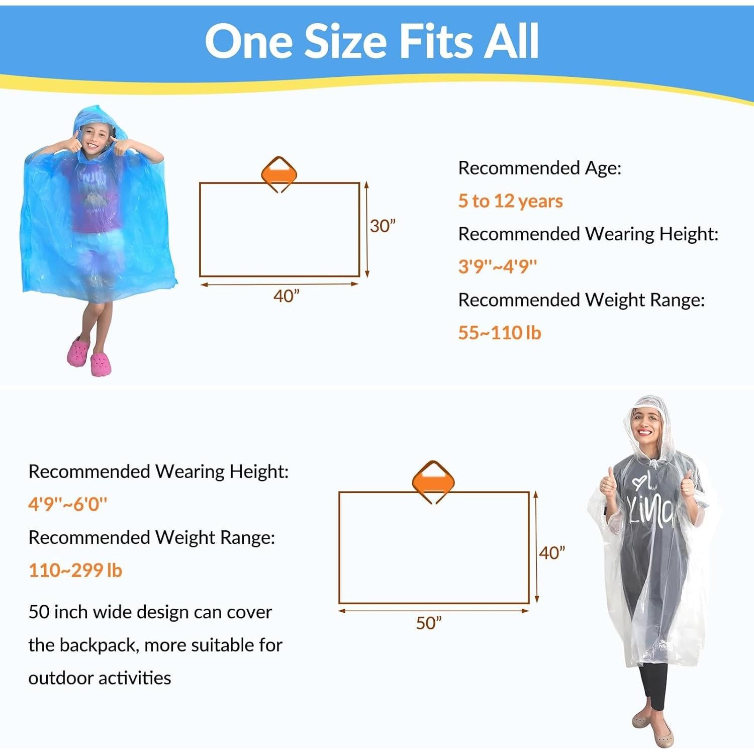 Ponchos Desechables Impermeables para Lluvia - Paquete Familiar 6 Unidades