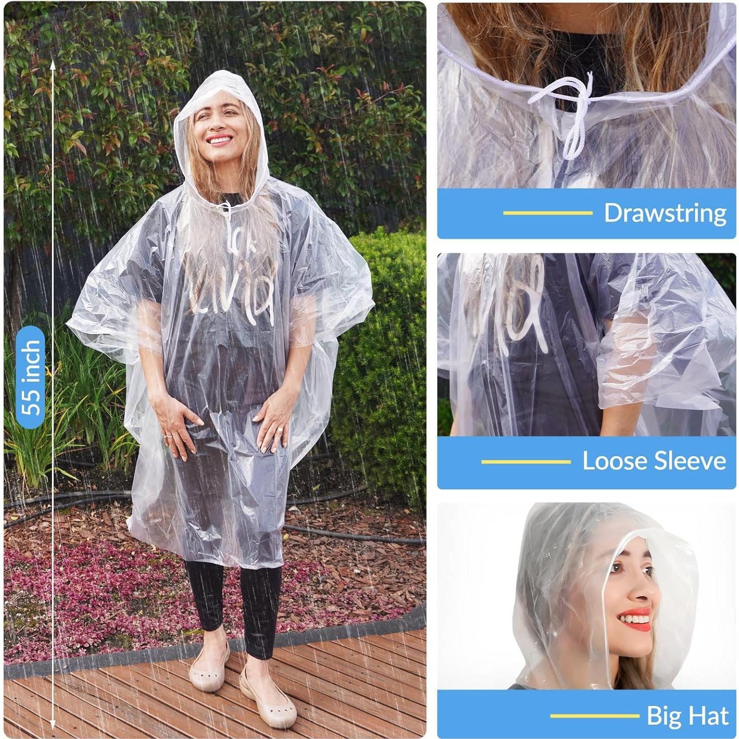 Ponchos Desechables Impermeables para Lluvia - Paquete Familiar 6 Unidades