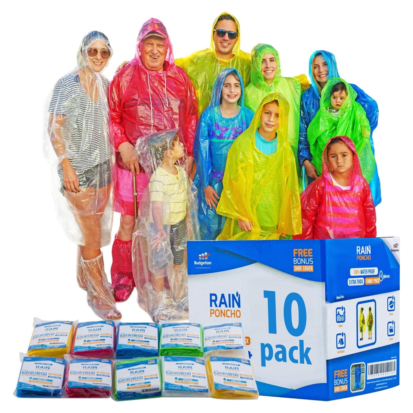 Ponchos de Lluvia Budgetizer Familiares Extra Gruesos - 10 Piezas