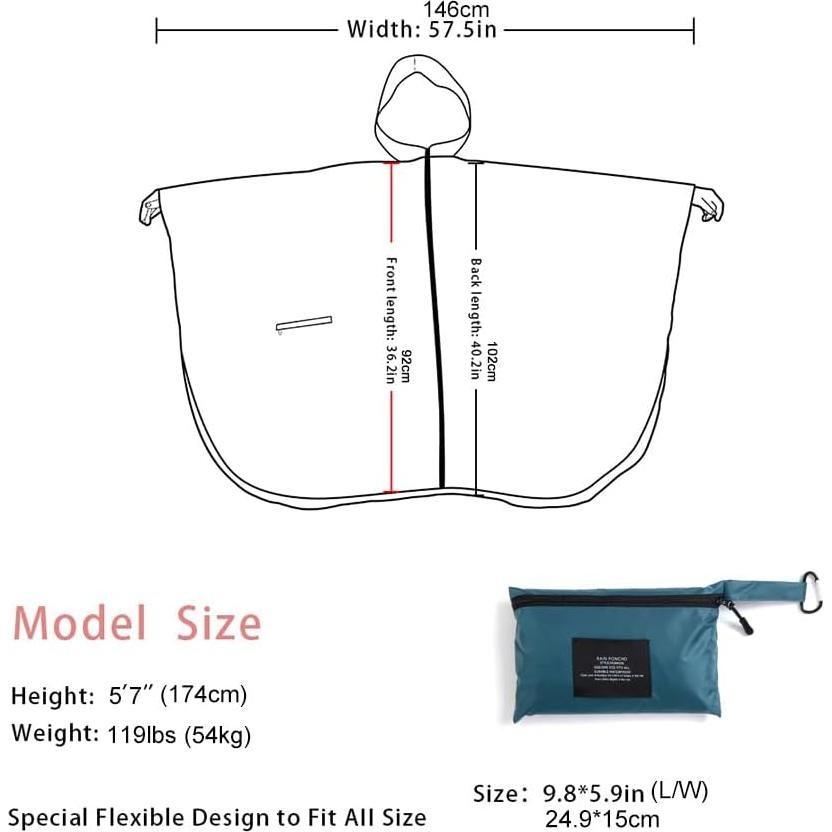 Poncho de Lluvia Impermeable POWINSUN Talla Única Azul Profundo