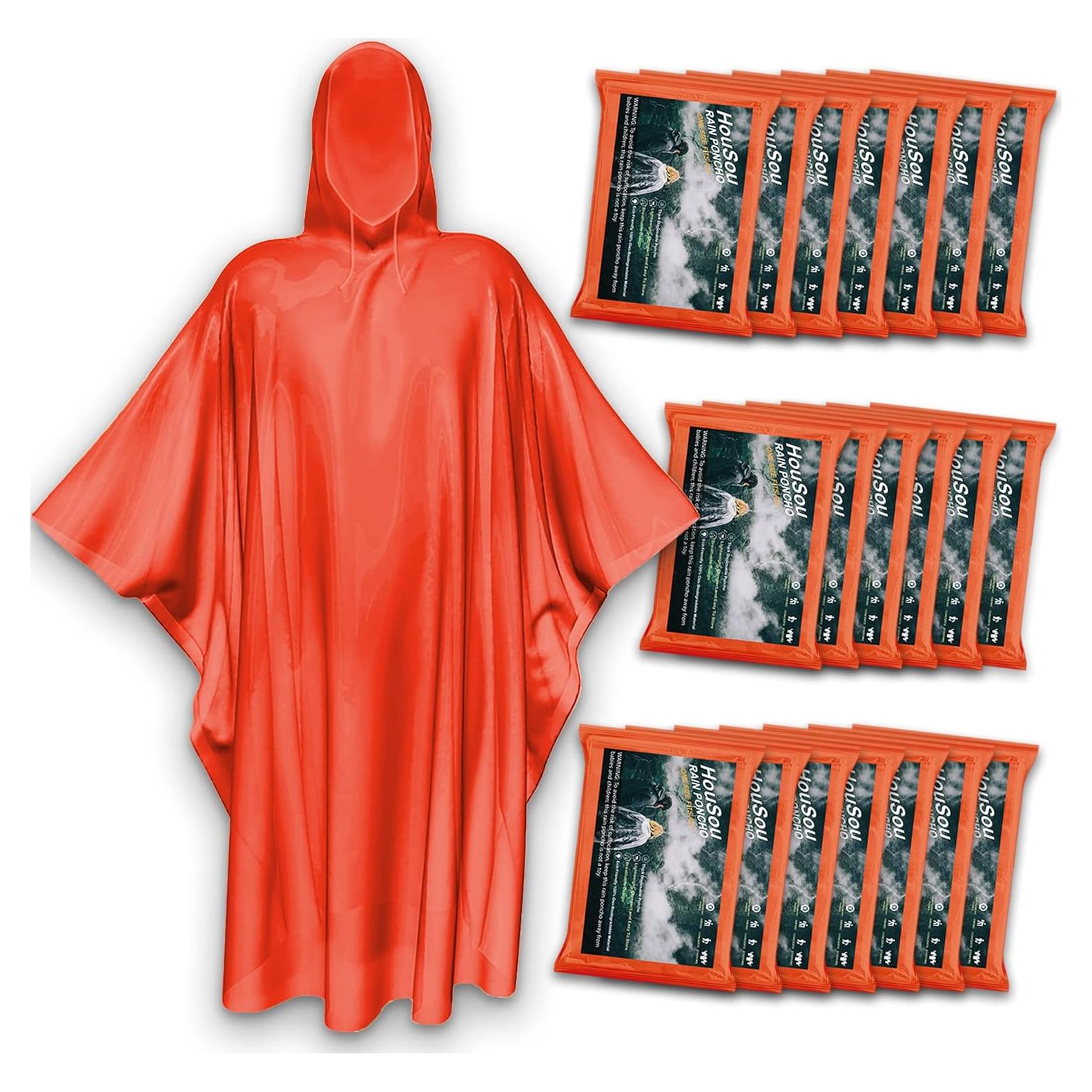 Ponchos de Lluvia Desechables HouSou - 20 Unidades Rojas