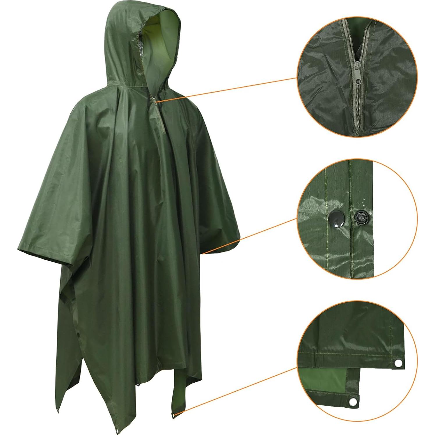Poncho de Lluvia Impermeable LOOGU Verde Talla Única Multiusos