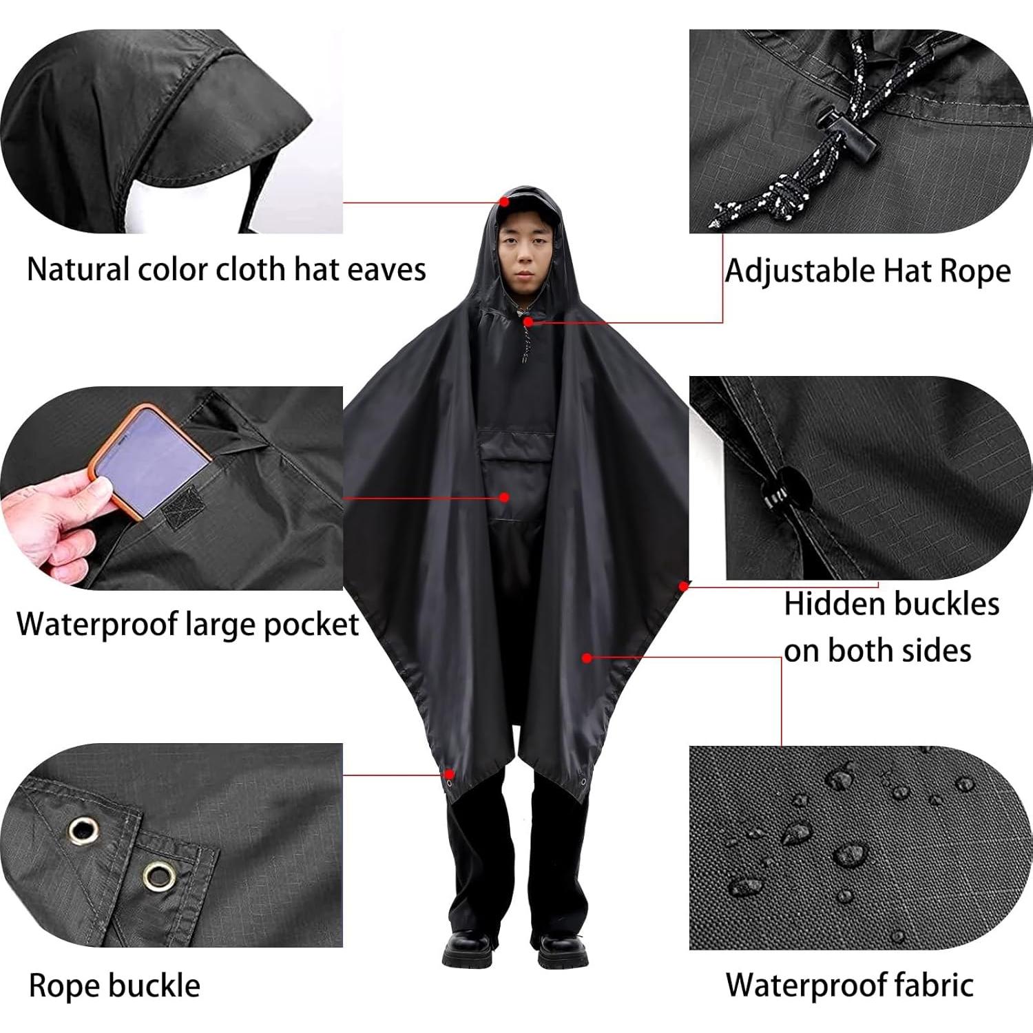 Poncho de lluvia 97YH unisex impermeable plegable gris
