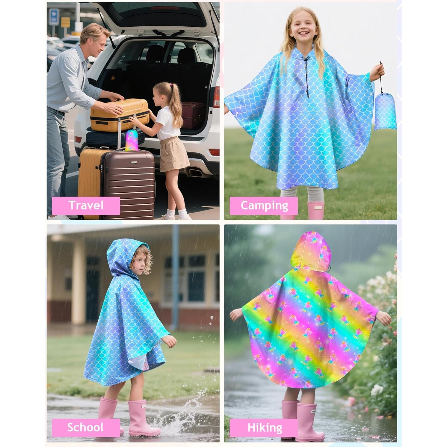Poncho de Lluvia OlyPegic para Niñas 6-10 Años Impermeable