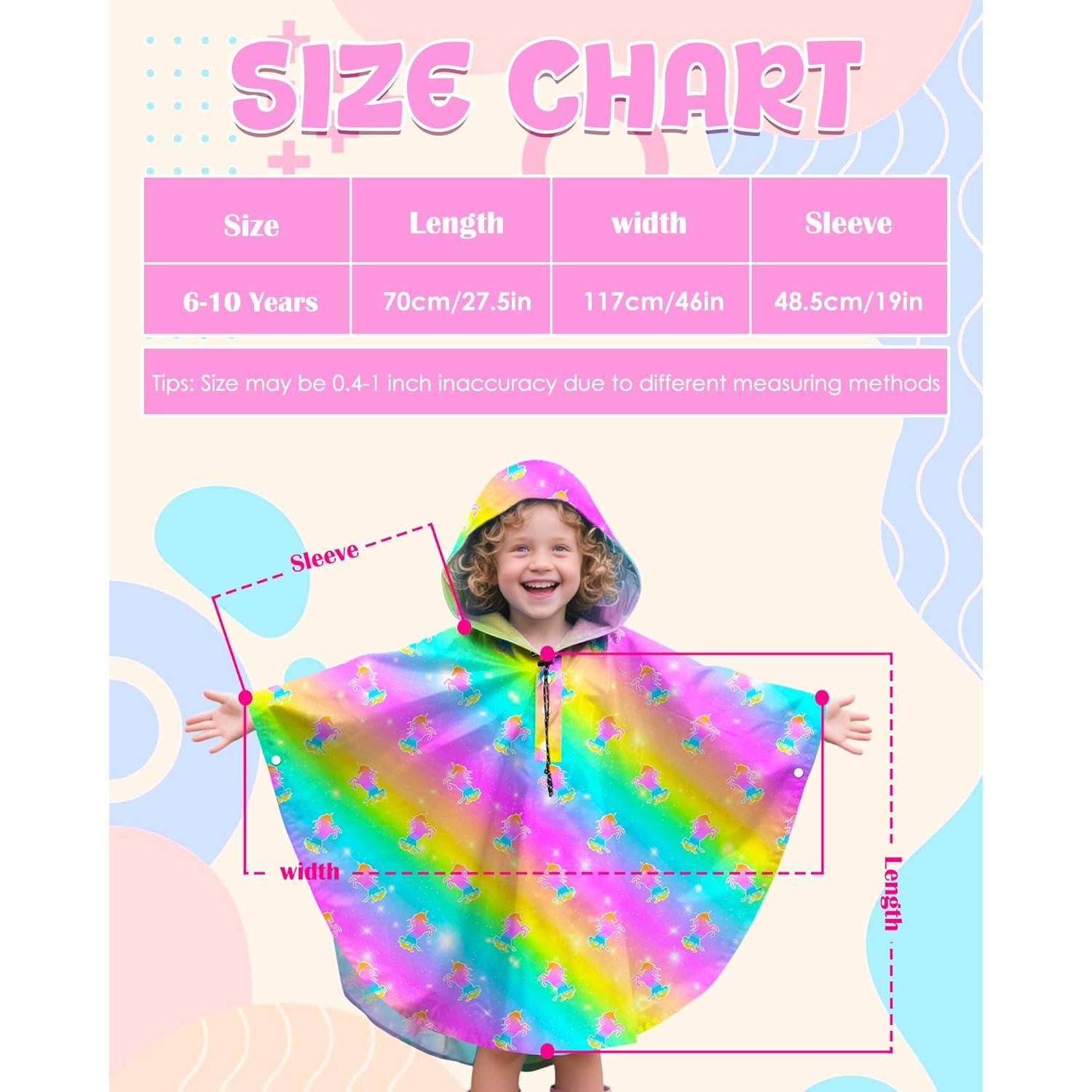Poncho de Lluvia OlyPegic para Niñas 6-10 Años Impermeable