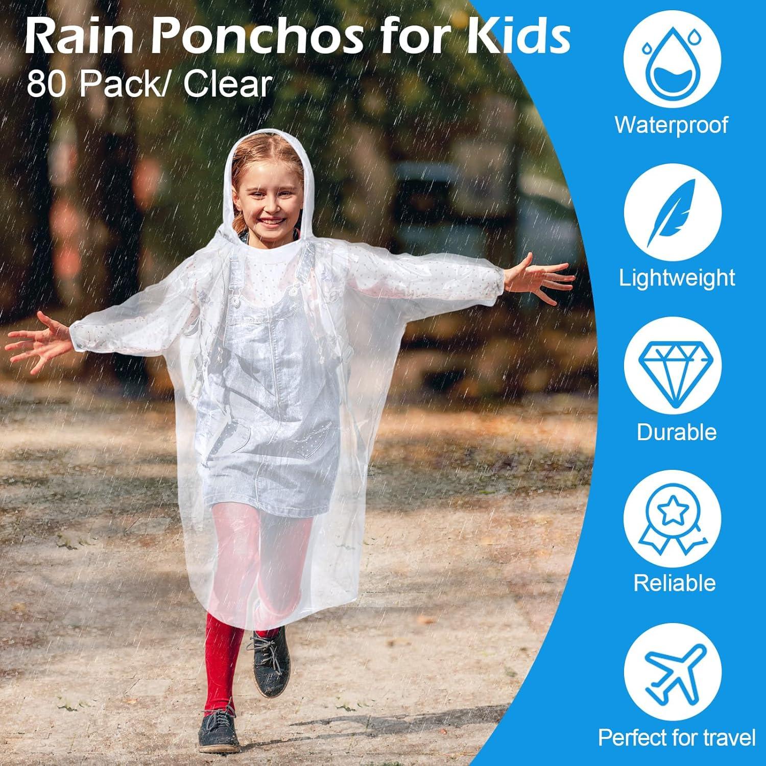 80 Ponchos de Lluvia Desechables Berlune para Niños Impermeables