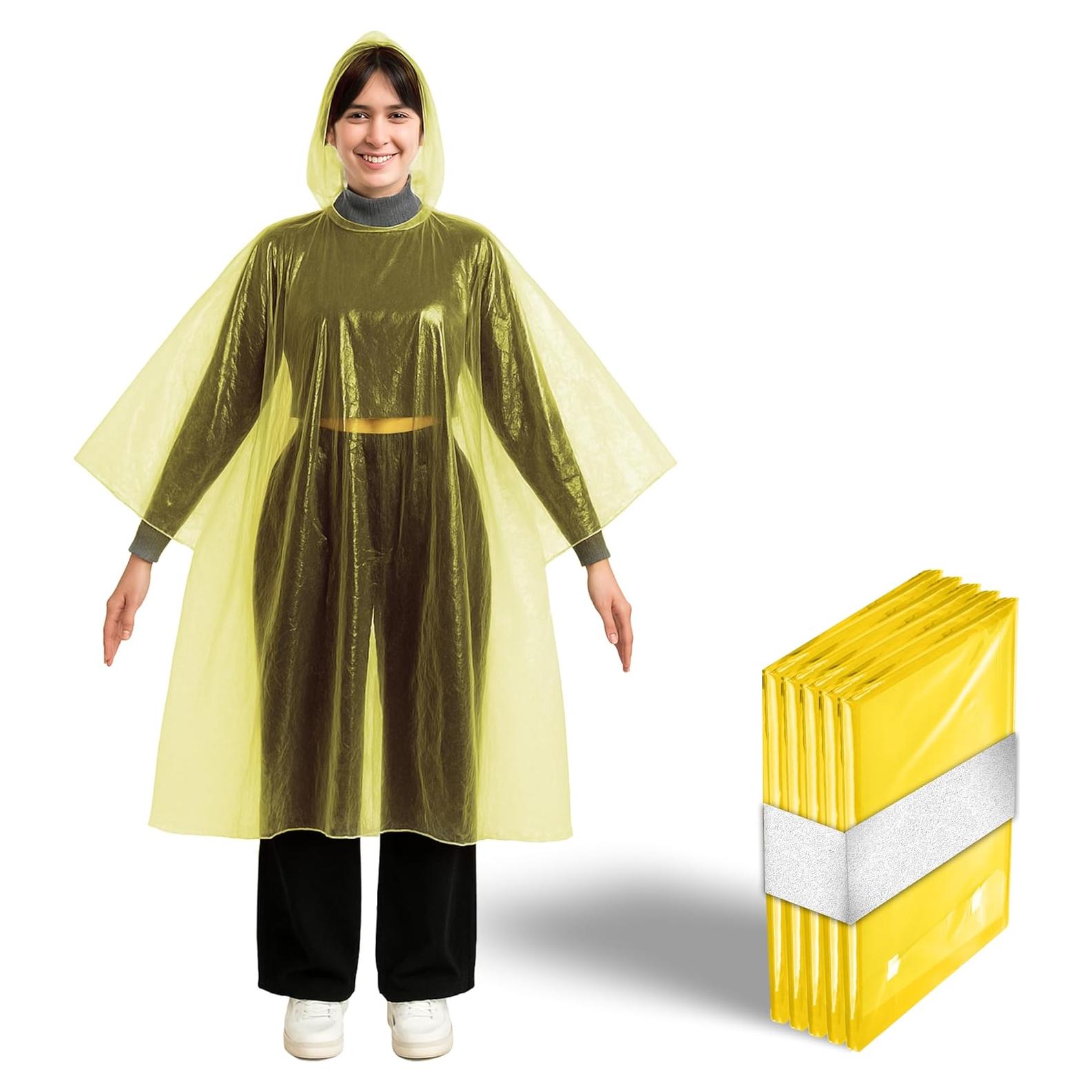 Ponchos Desechables Amarillos con Capucha - Paquete de 5