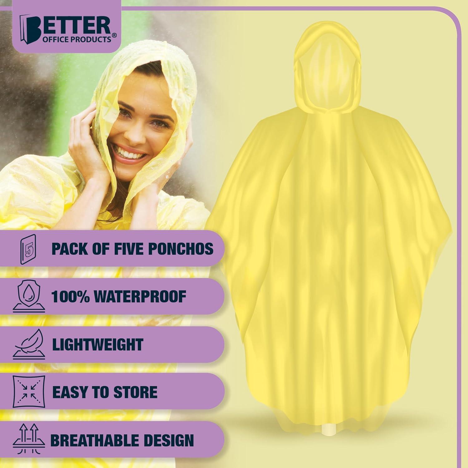 Ponchos Desechables Amarillos con Capucha - Paquete de 5