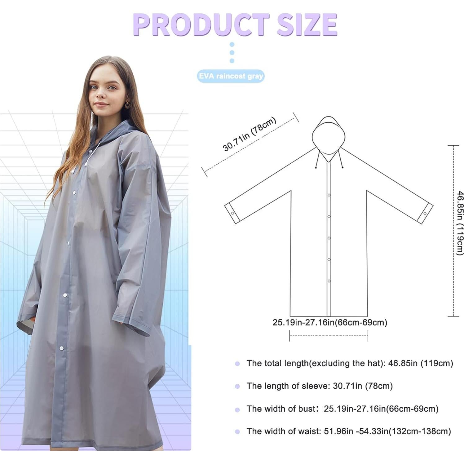 2 Ponchos de Lluvia Reutilizables Roctee para Adultos Gris
