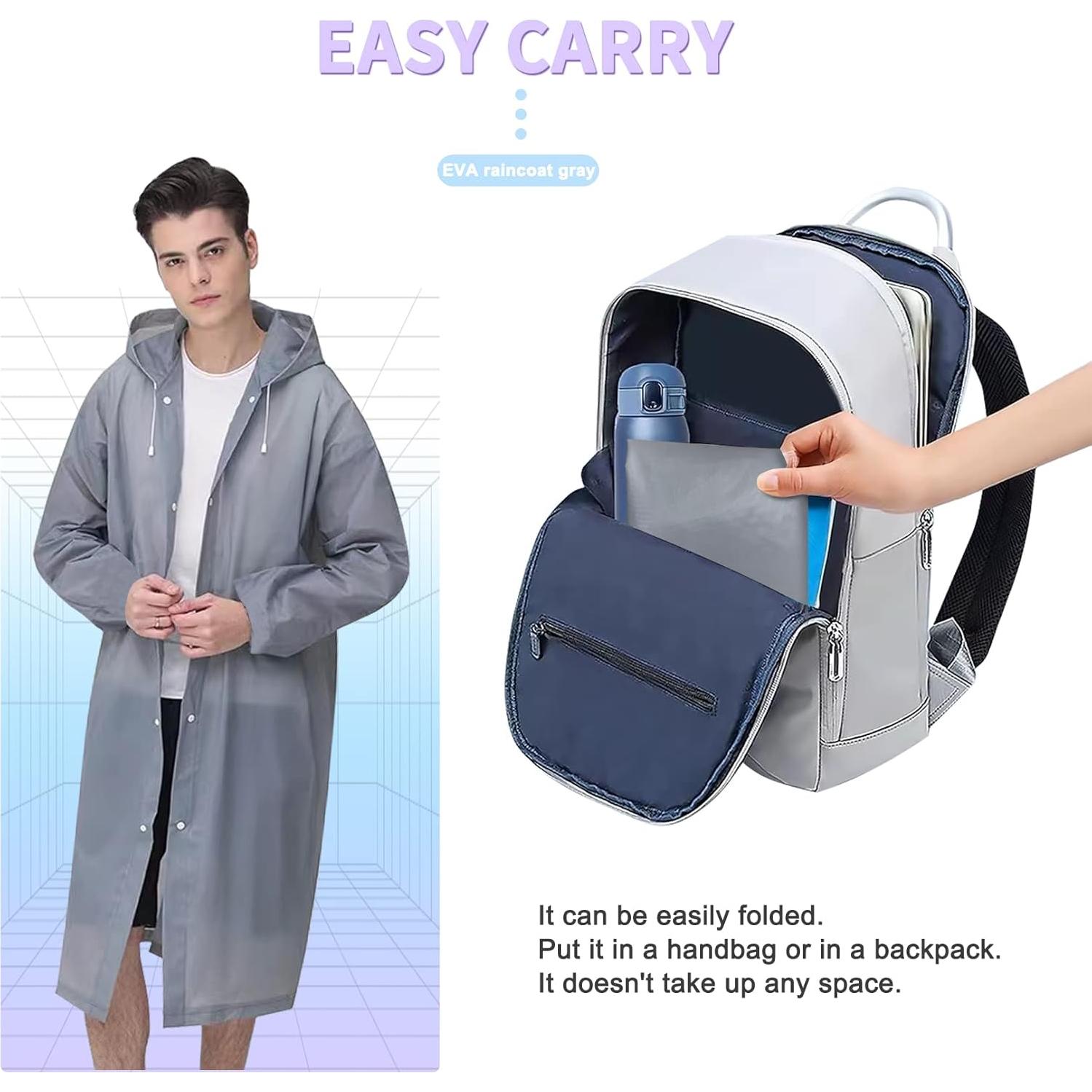 2 Ponchos de Lluvia Reutilizables Roctee para Adultos Gris