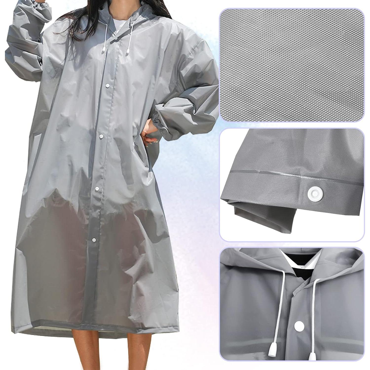 2 Ponchos de Lluvia Reutilizables Roctee para Adultos Gris