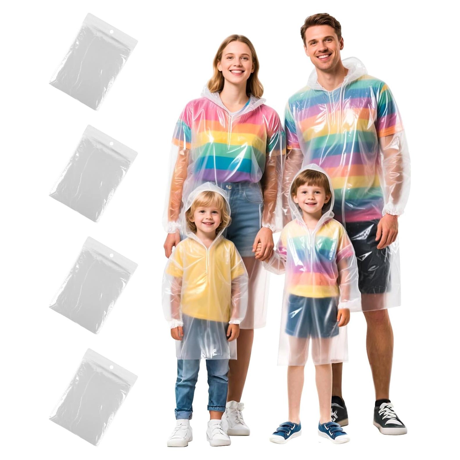 Paquete Familiar de 4 Ponchos de Lluvia Desechables Transparentes