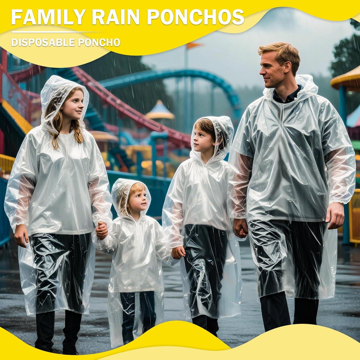 Paquete Familiar de 4 Ponchos de Lluvia Desechables Transparentes