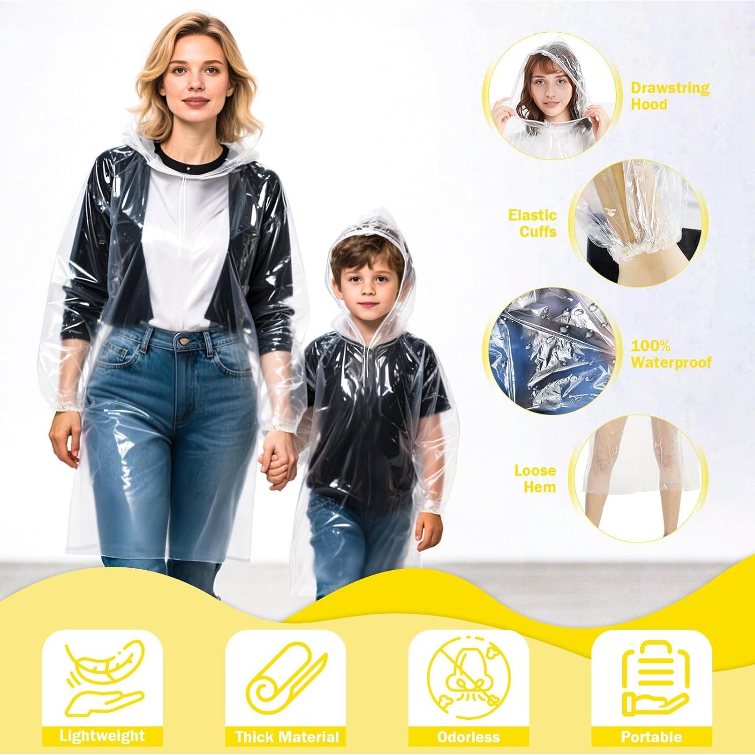 Paquete Familiar de 4 Ponchos de Lluvia Desechables Transparentes