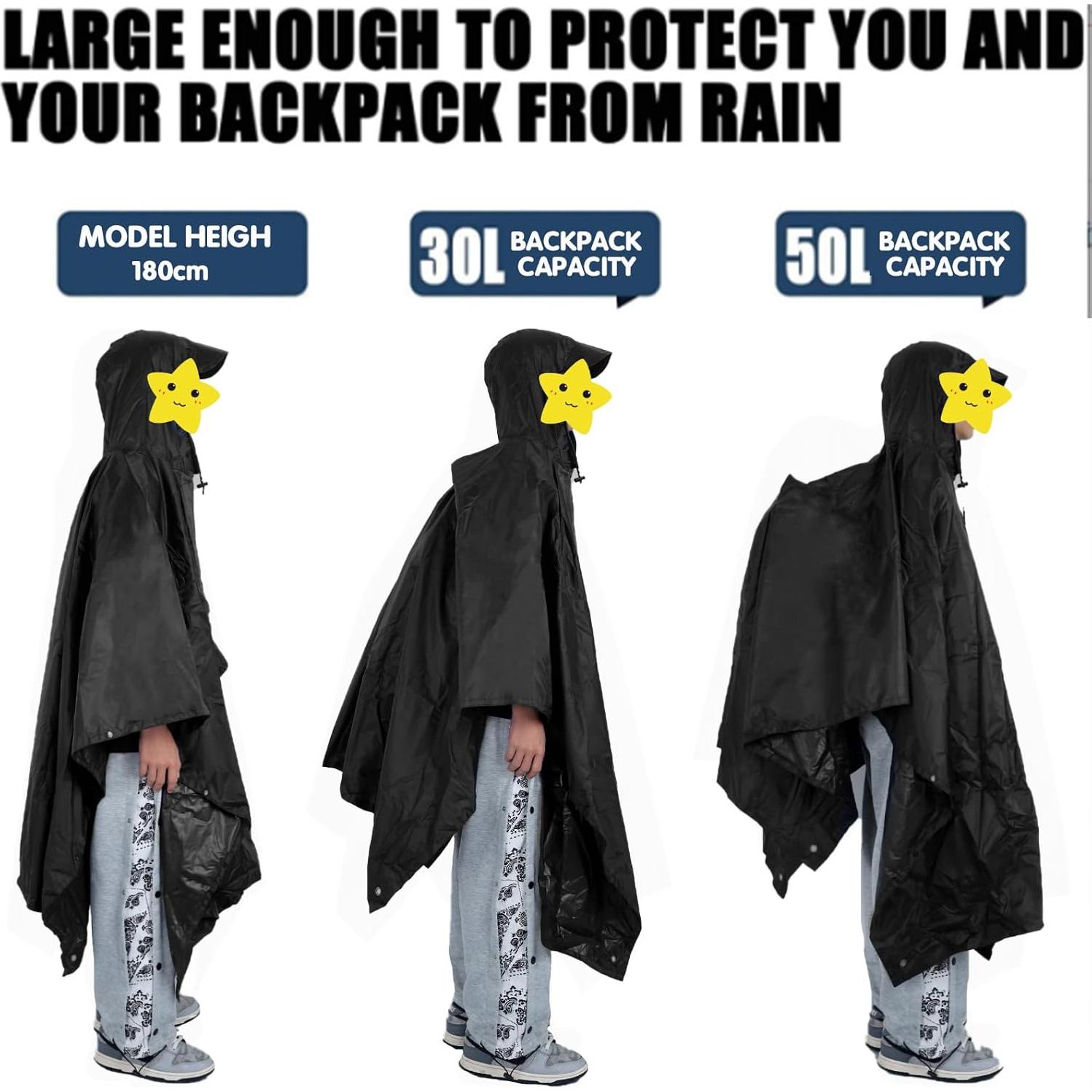 Poncho Impermeable Accevo Unisex Negro 140x210cm Reutilizable