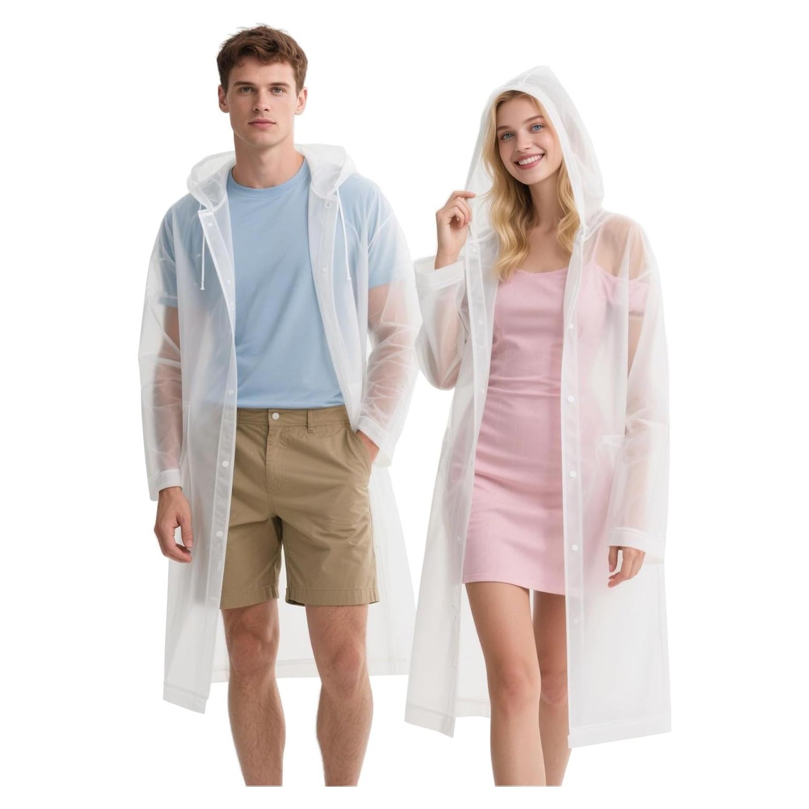 Ponchos de Lluvia Reutilizables EVA 2 Pcs Blancos para Adultos