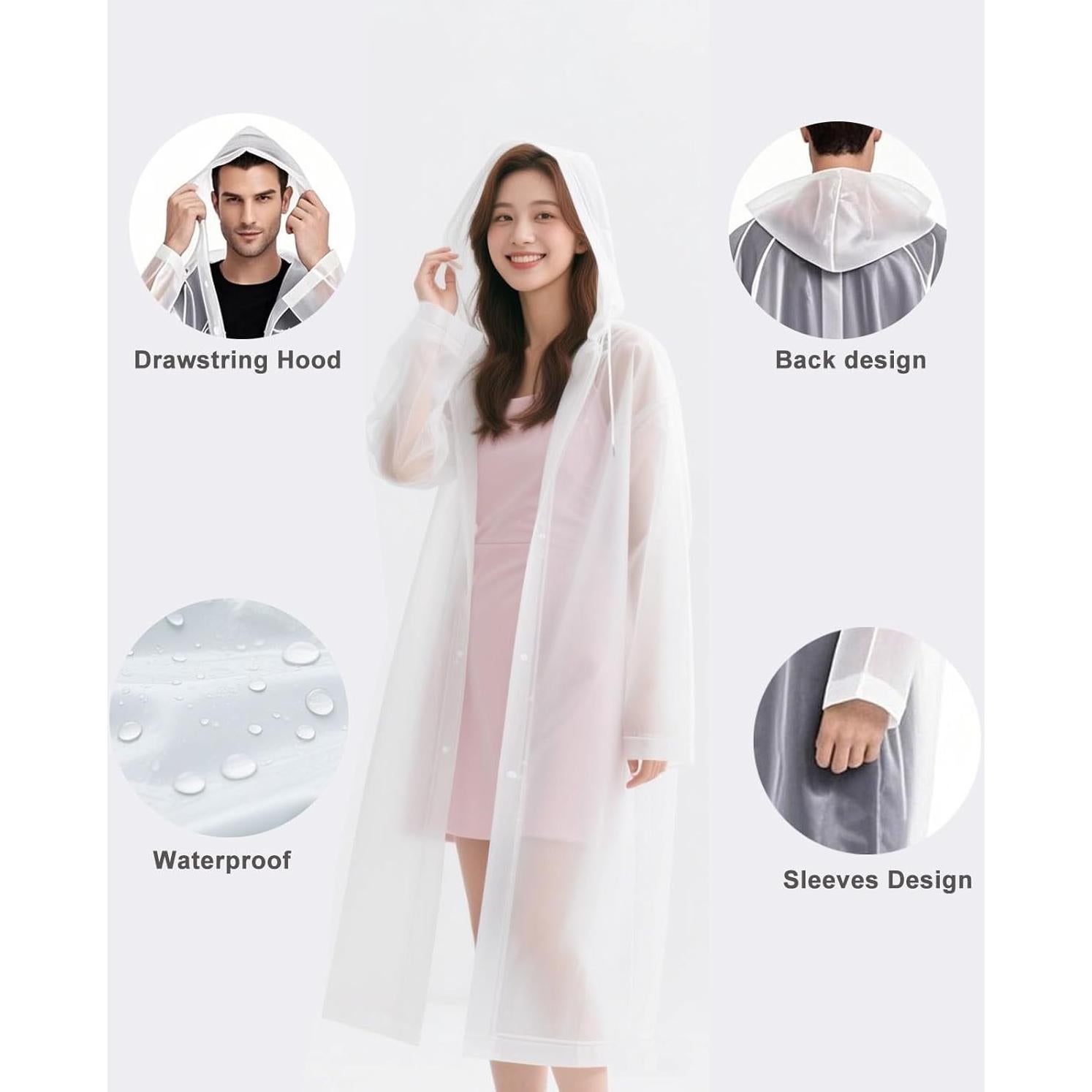 Ponchos de Lluvia Reutilizables EVA 2 Pcs Blancos para Adultos