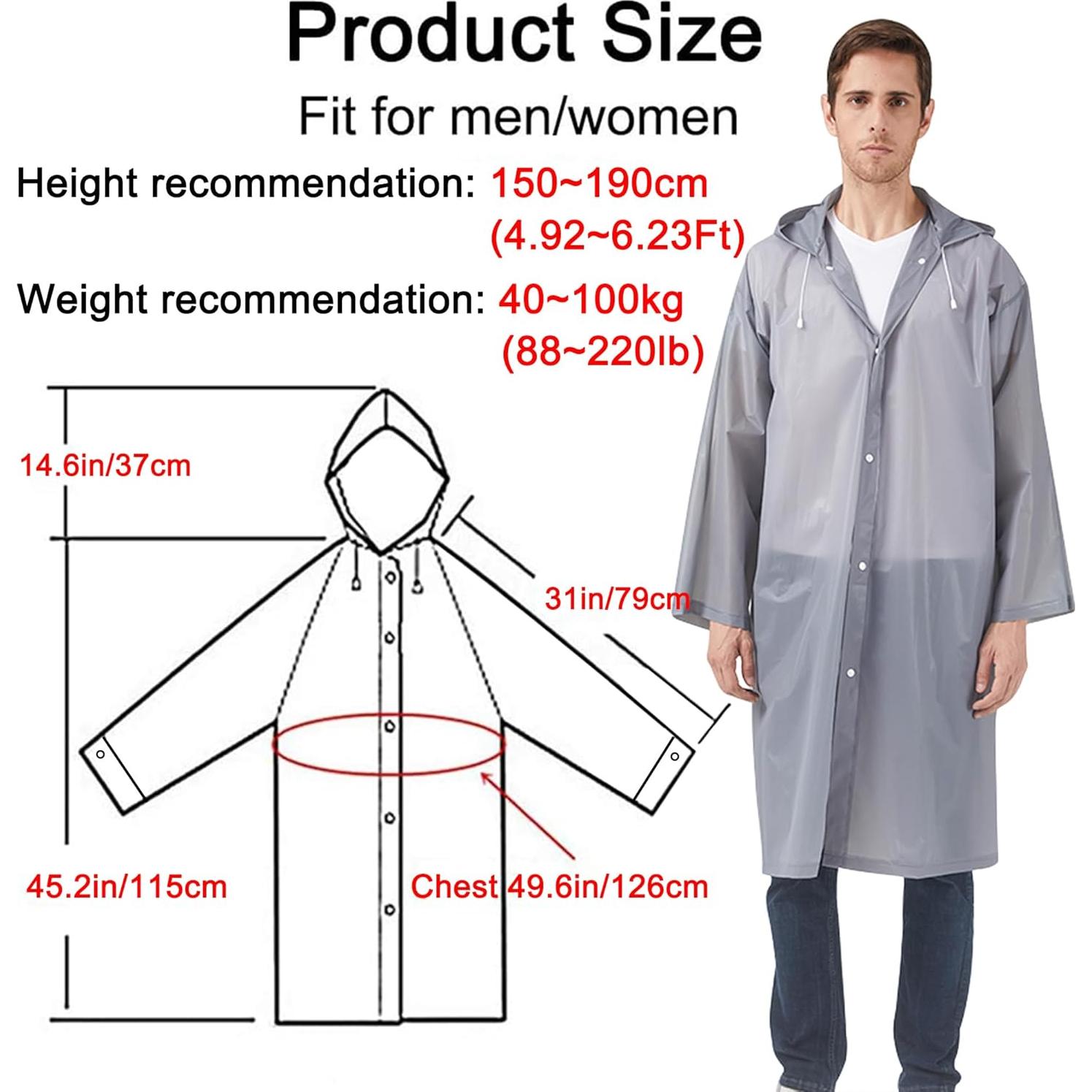 Ponchos de Lluvia Impermeables UPSEN Gris 2 Piezas para Adultos