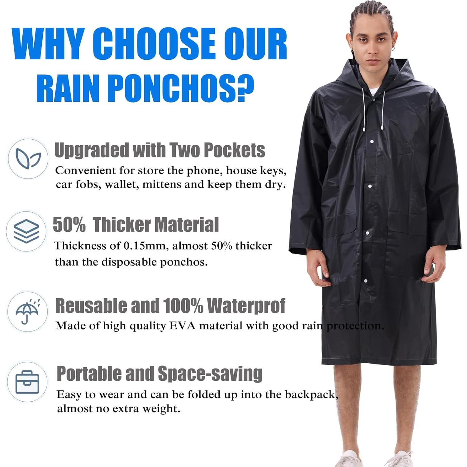 Ponchos de Lluvia Reutilizables HLKZONE - Paquete de 2 Adultos