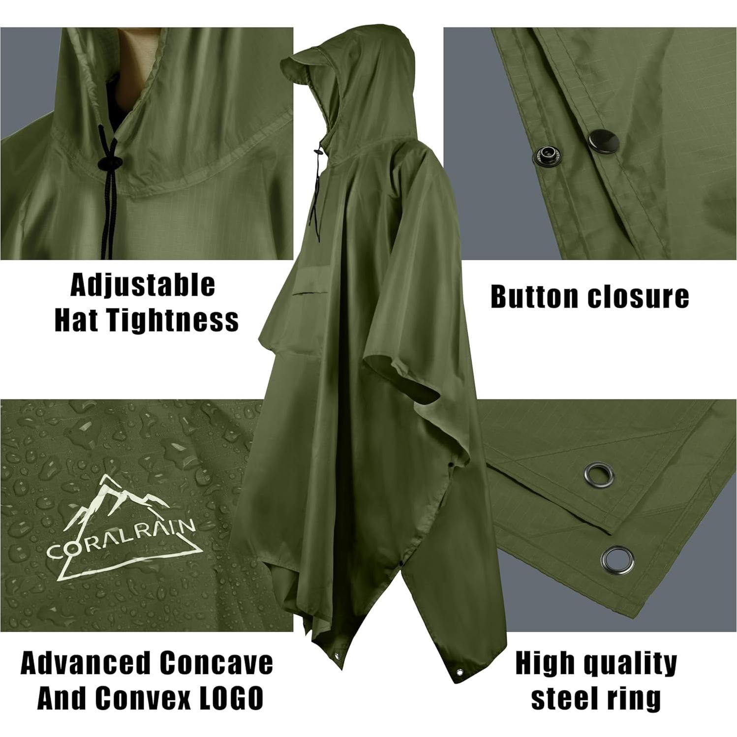 Poncho de Lluvia Coralrain Impermeable Unisex Verde 7000mm