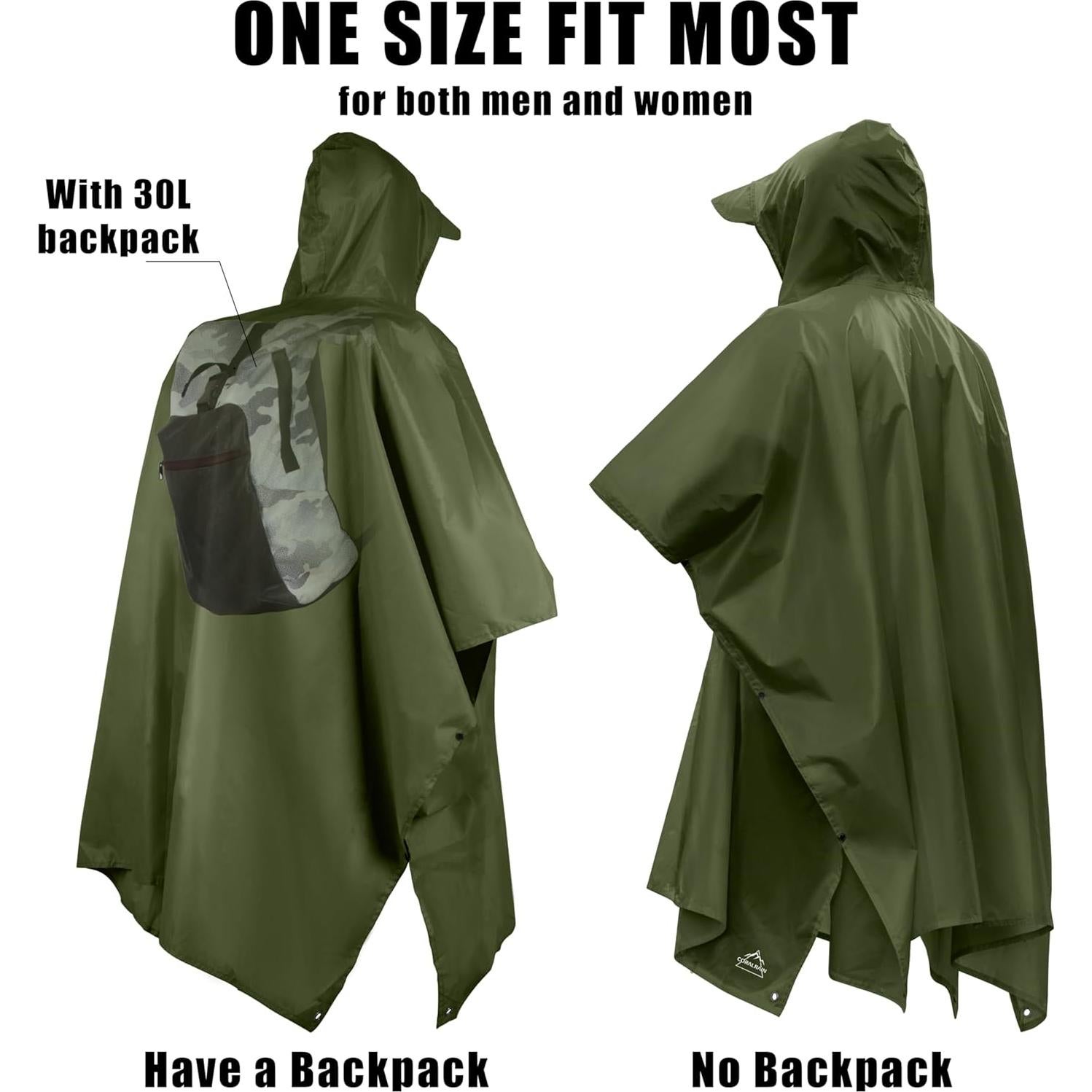 Poncho de Lluvia Coralrain Impermeable Unisex Verde 7000mm